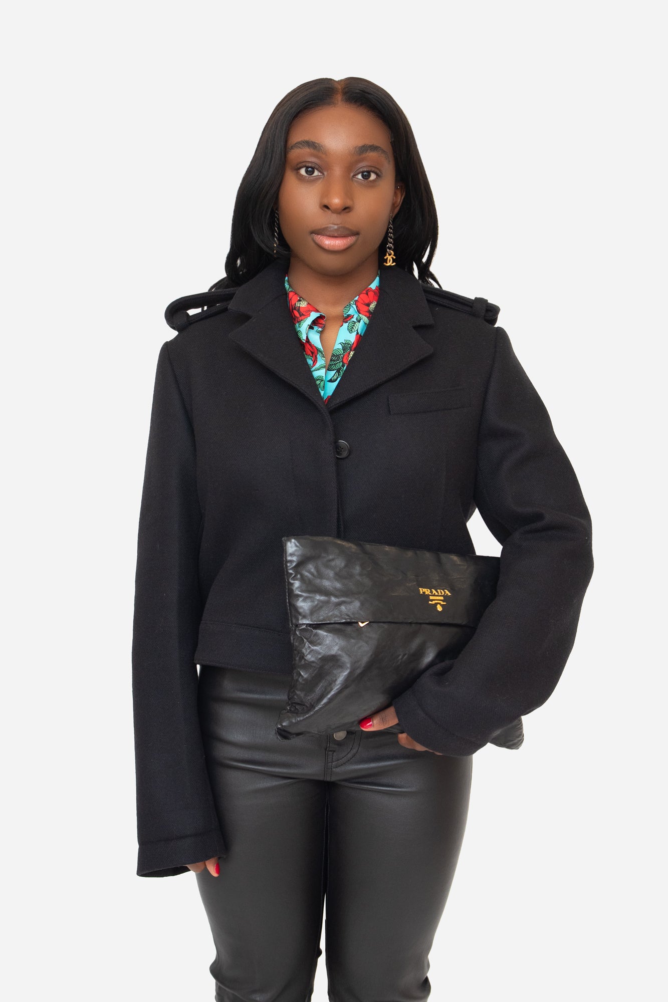 Black Wool Cropped Collared Jacket