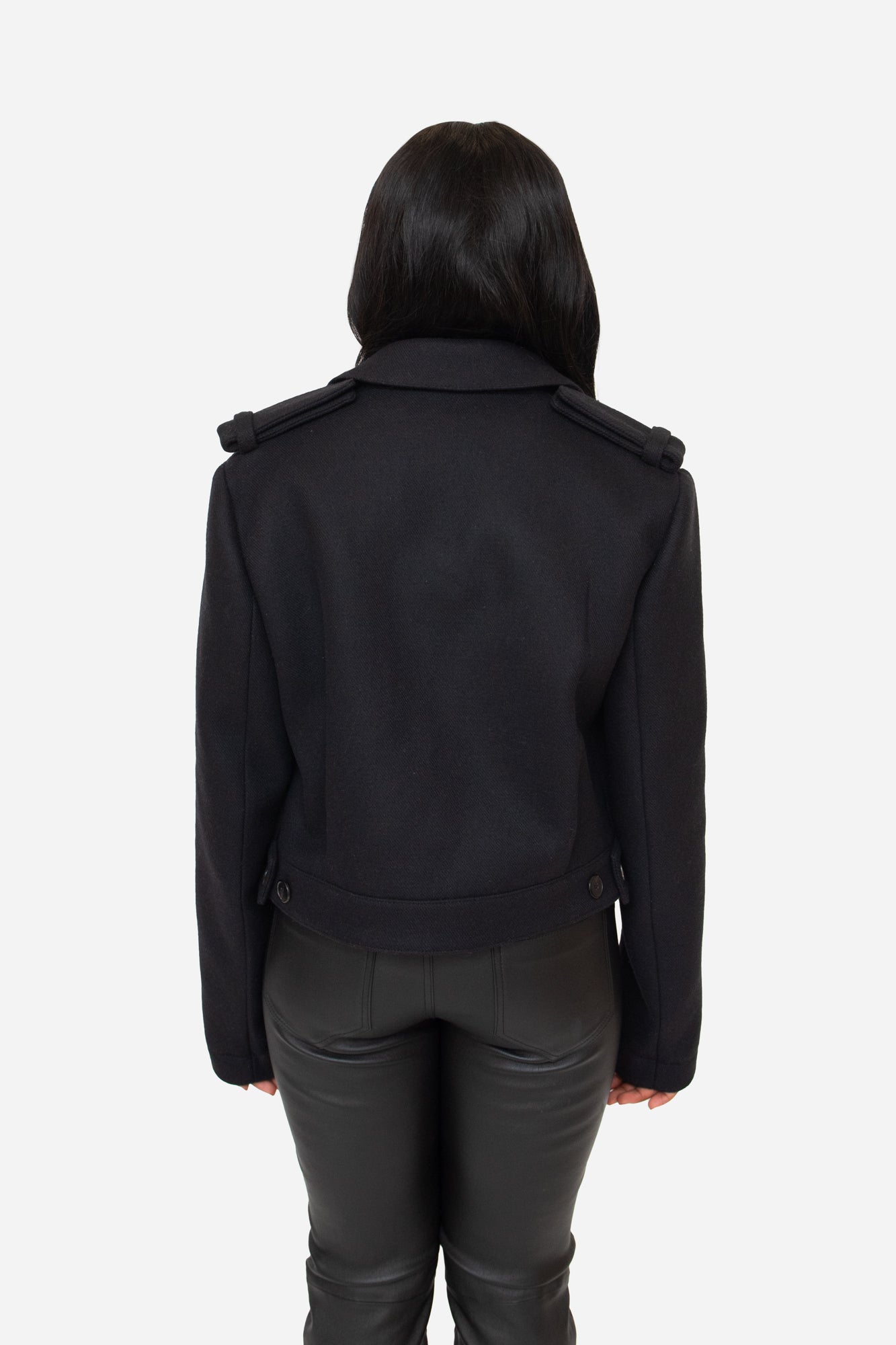 Black Wool Cropped Collared Jacket