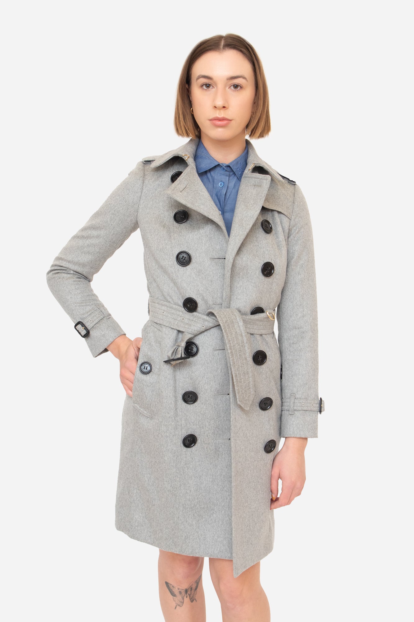 Grey Wool 'Sandringham' Cashmere Trench Coat