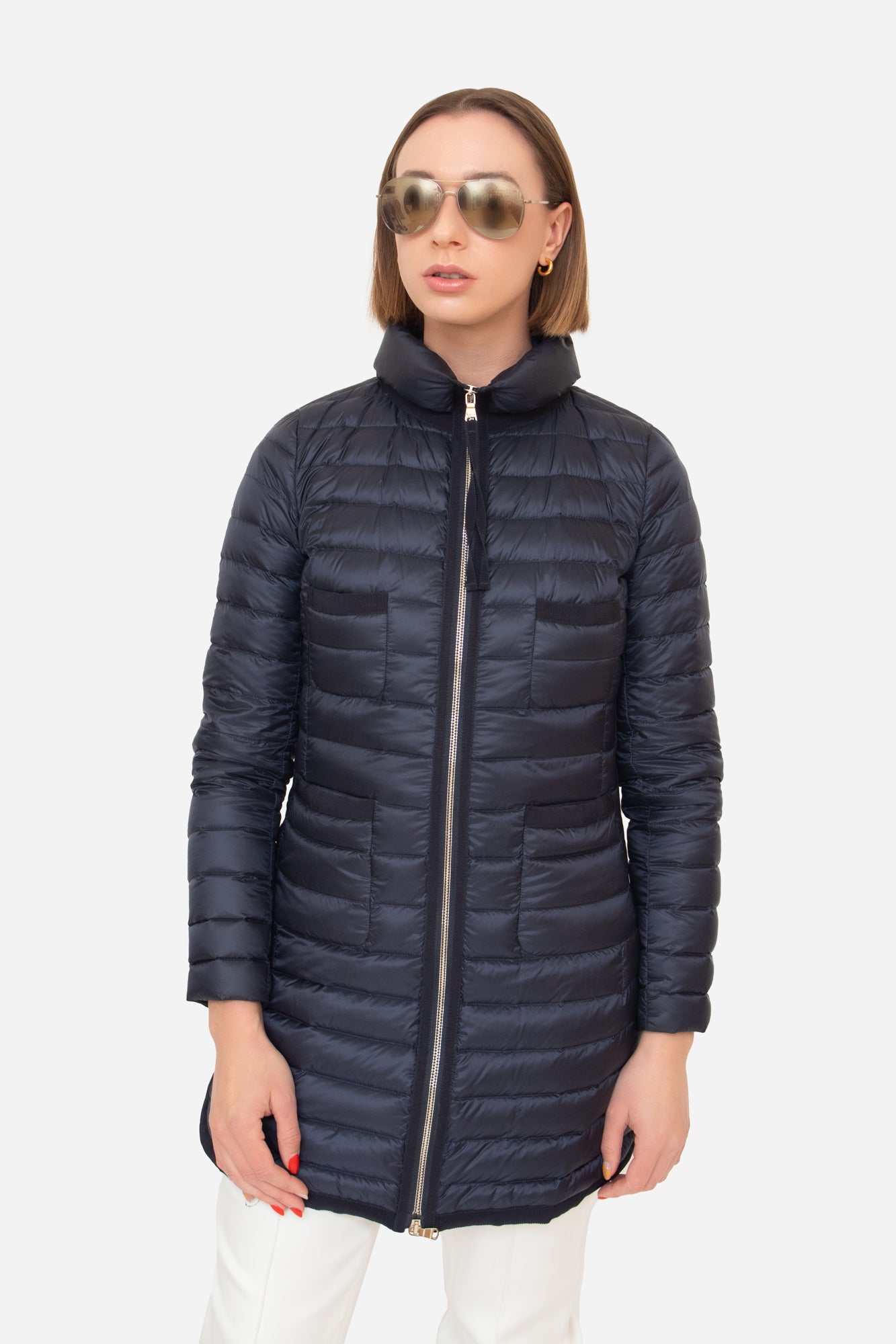 Navy quilted outlet puffer jacket