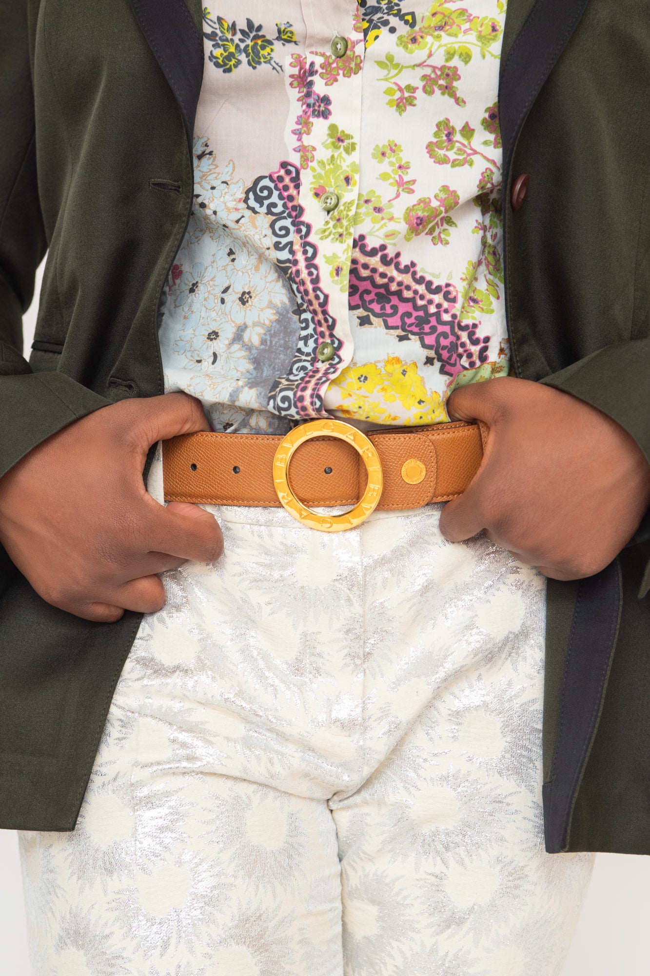 Tan Leather Belt with Gold Buckle