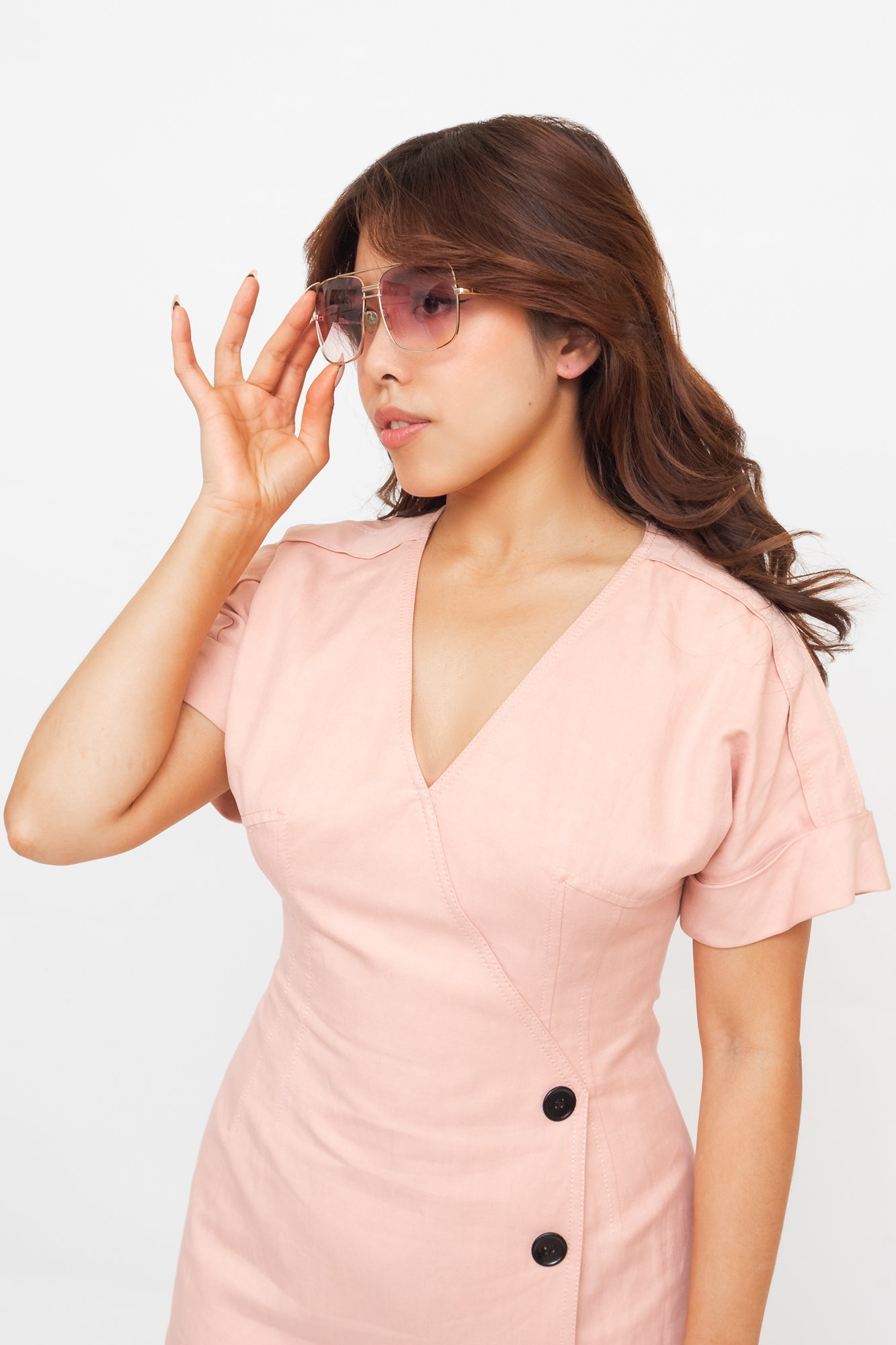 Pink Gradient Lens Wire Frame Sunglasses