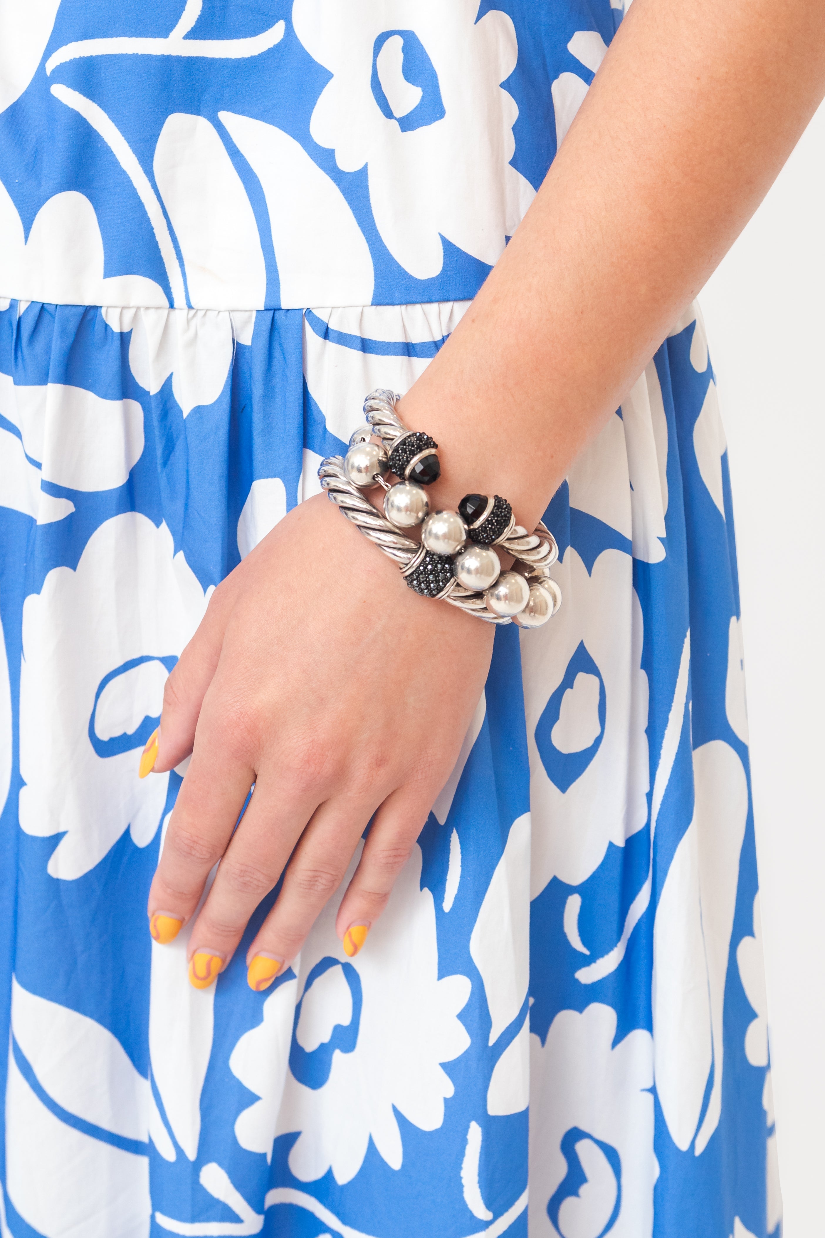 Blue and White Printed Belted Midi Dress