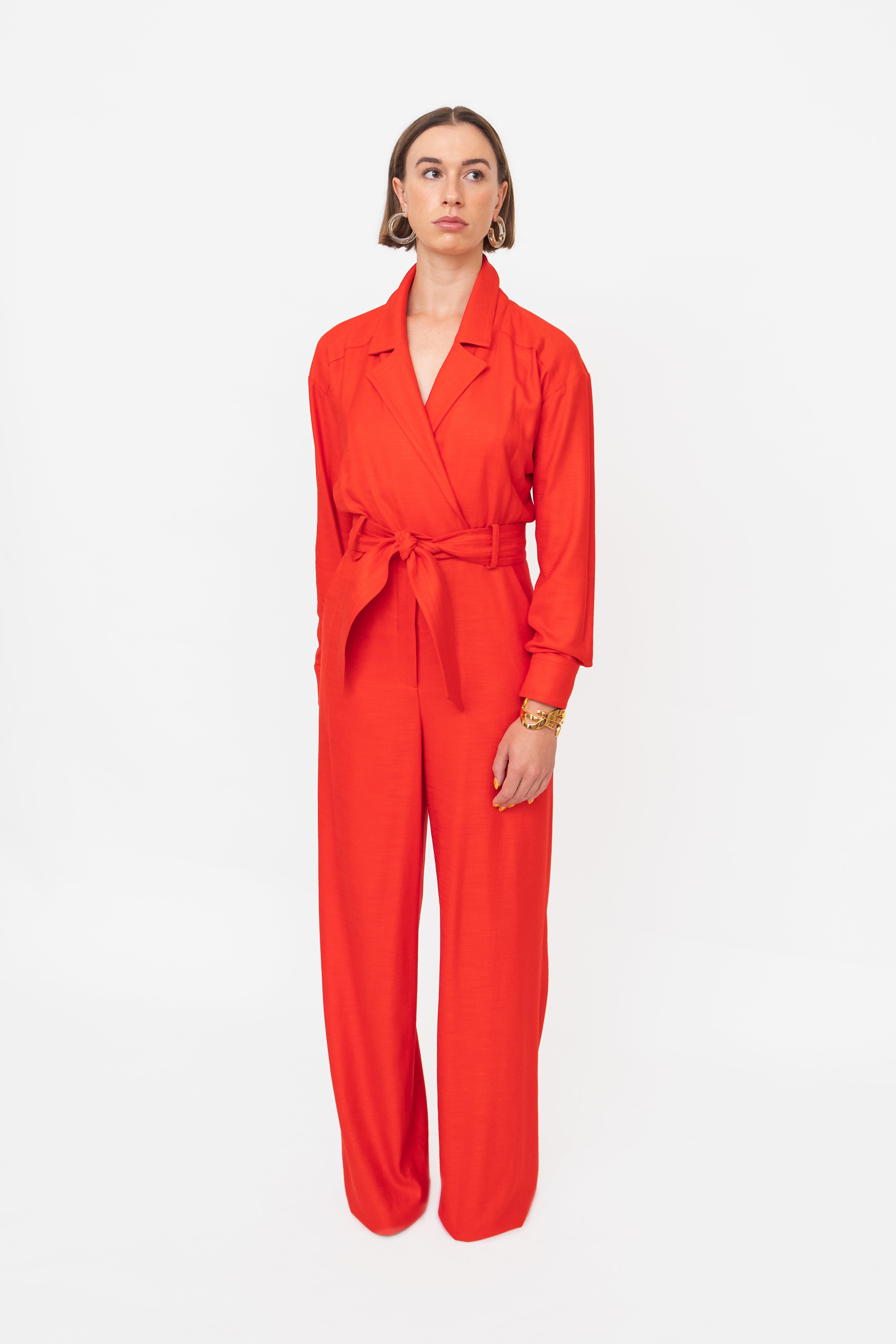 Red 'Lionel' Tie Front Utility Jumpsuit