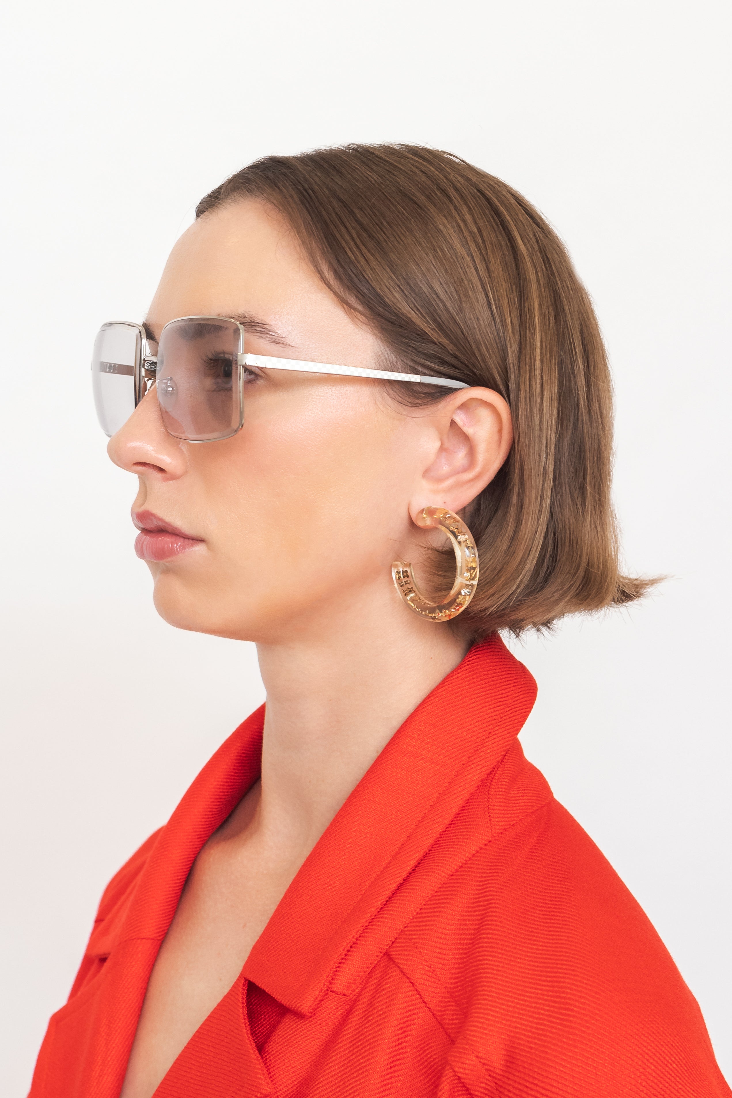 Clear Damier Wire Frame Square Sunglasses