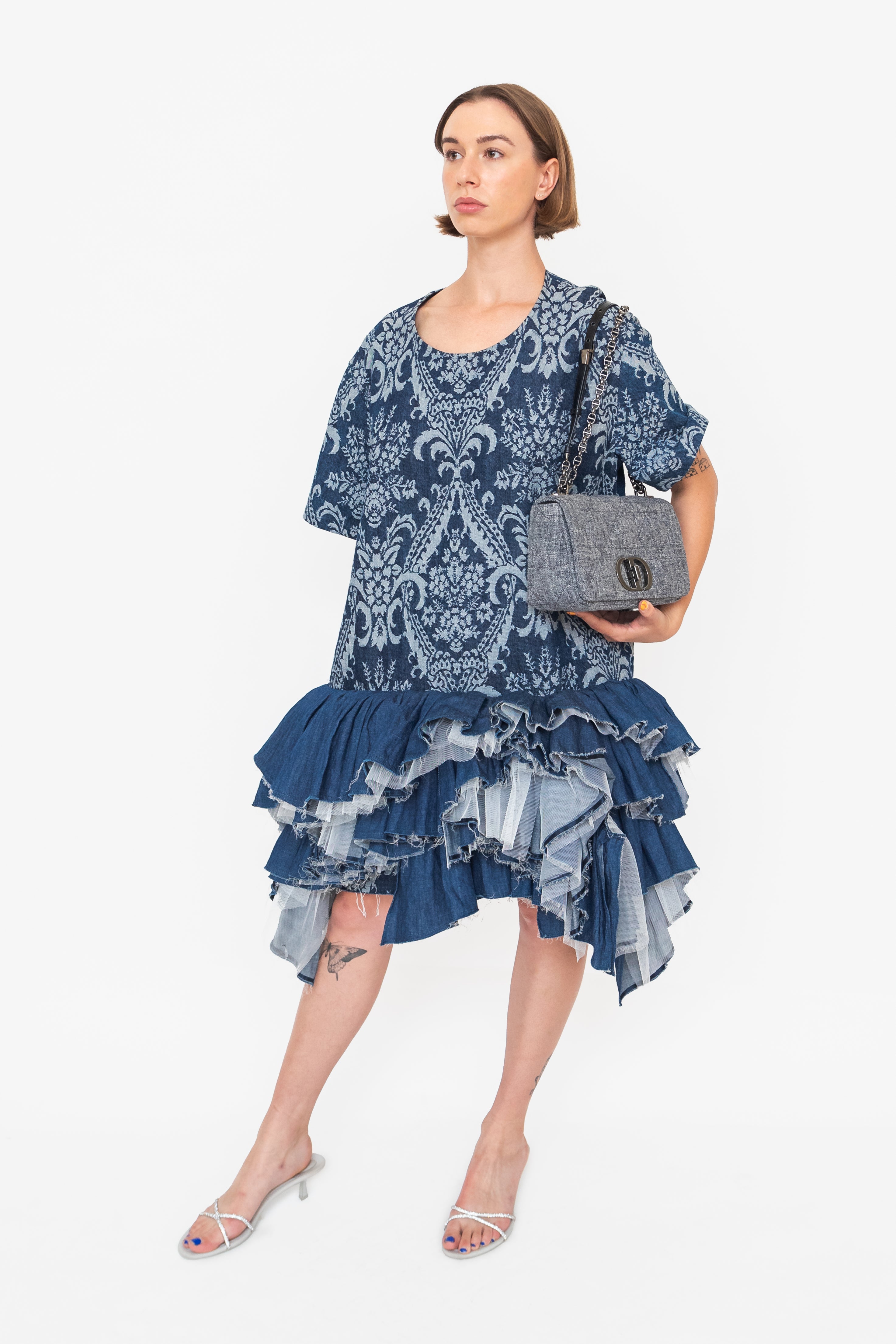 Junya Watanabe Blue Denim Jacquard Tulle Dress