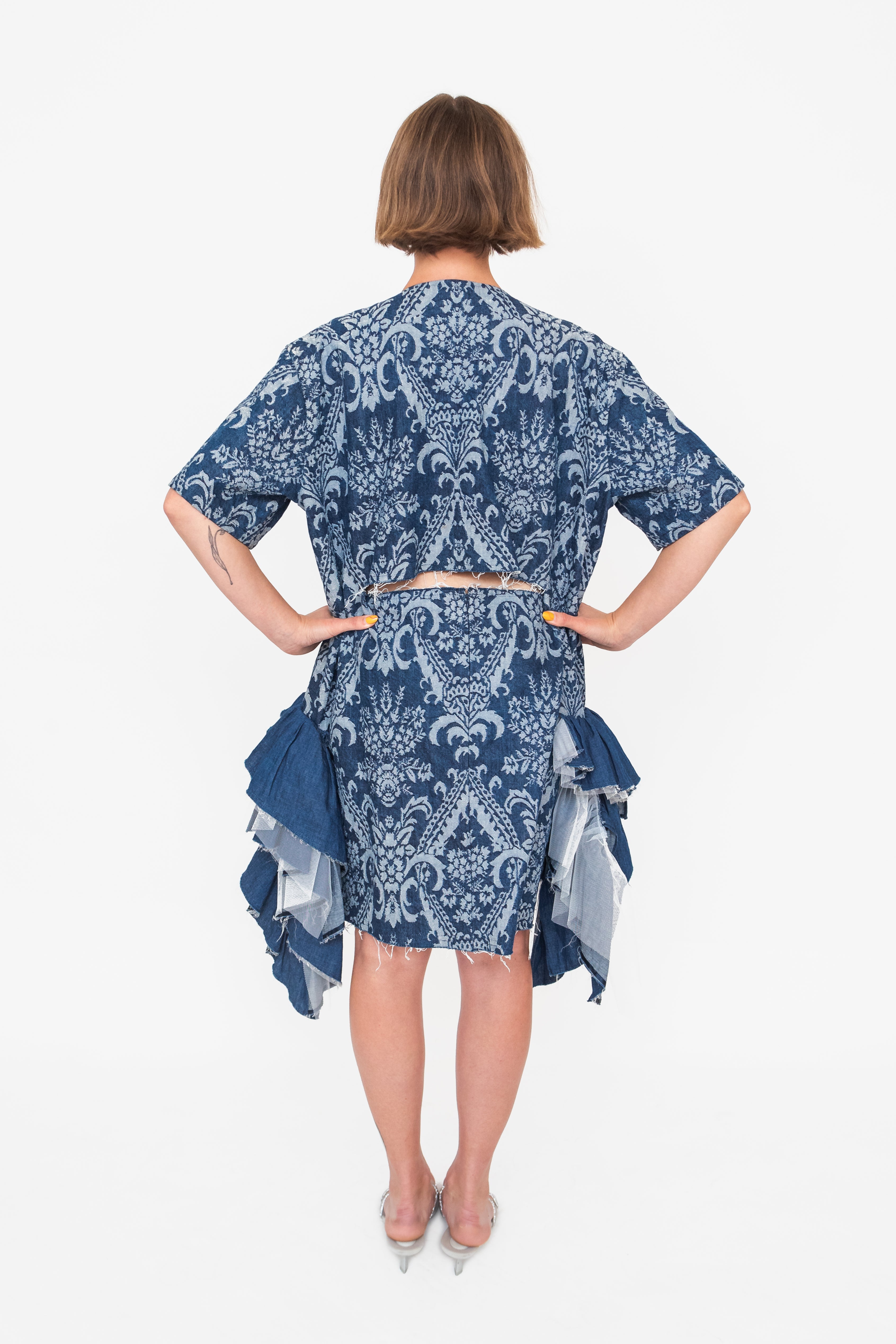 Junya Watanabe Blue Denim Jacquard Tulle Dress