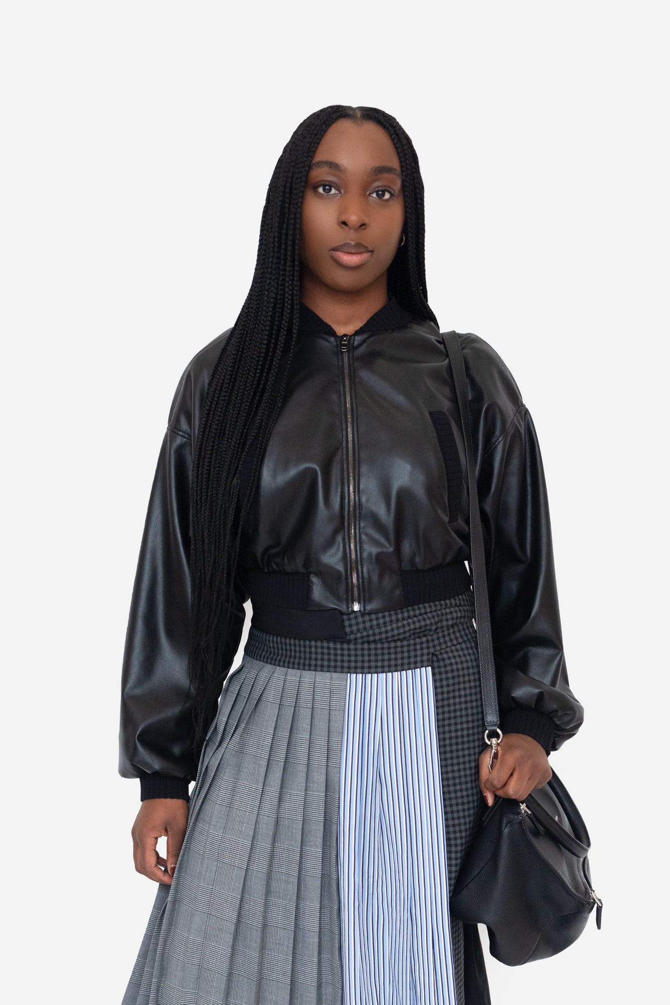 Faux Leather Crop Bomber Jacket
