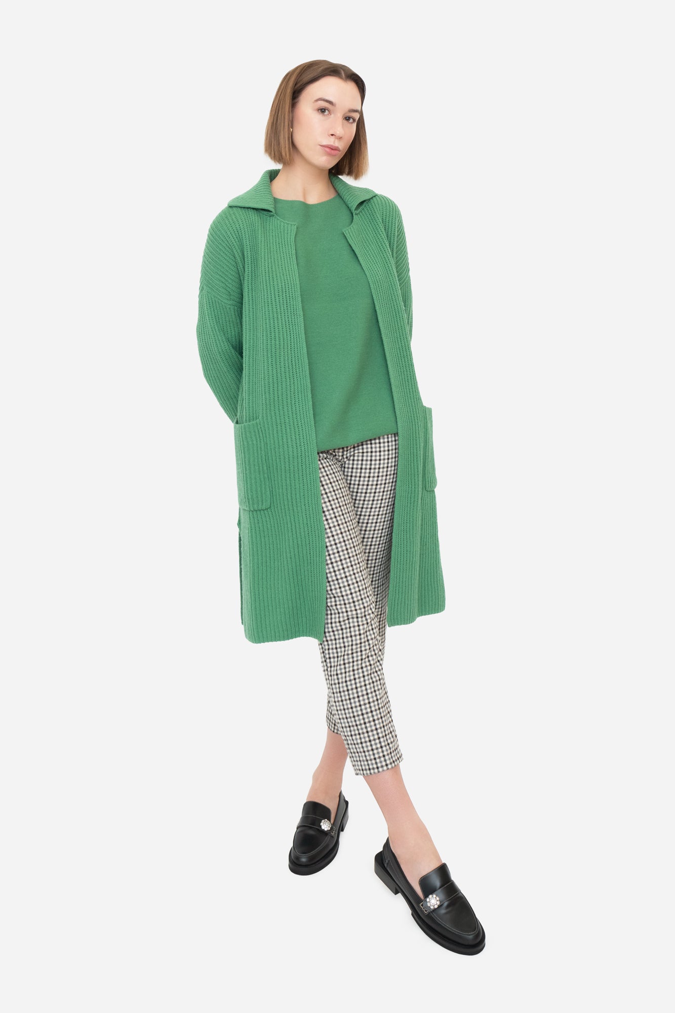Green Ribbed Cashmere Cardi