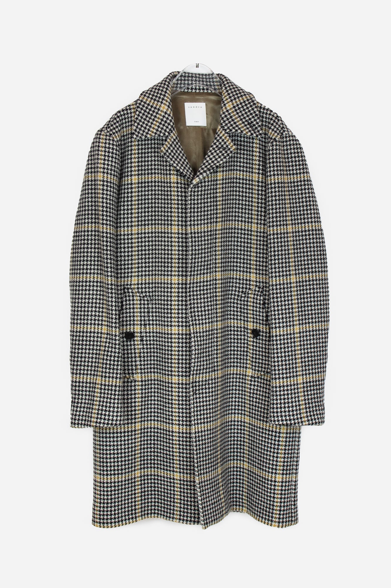 Black White Yellow Plaid Wool Coat