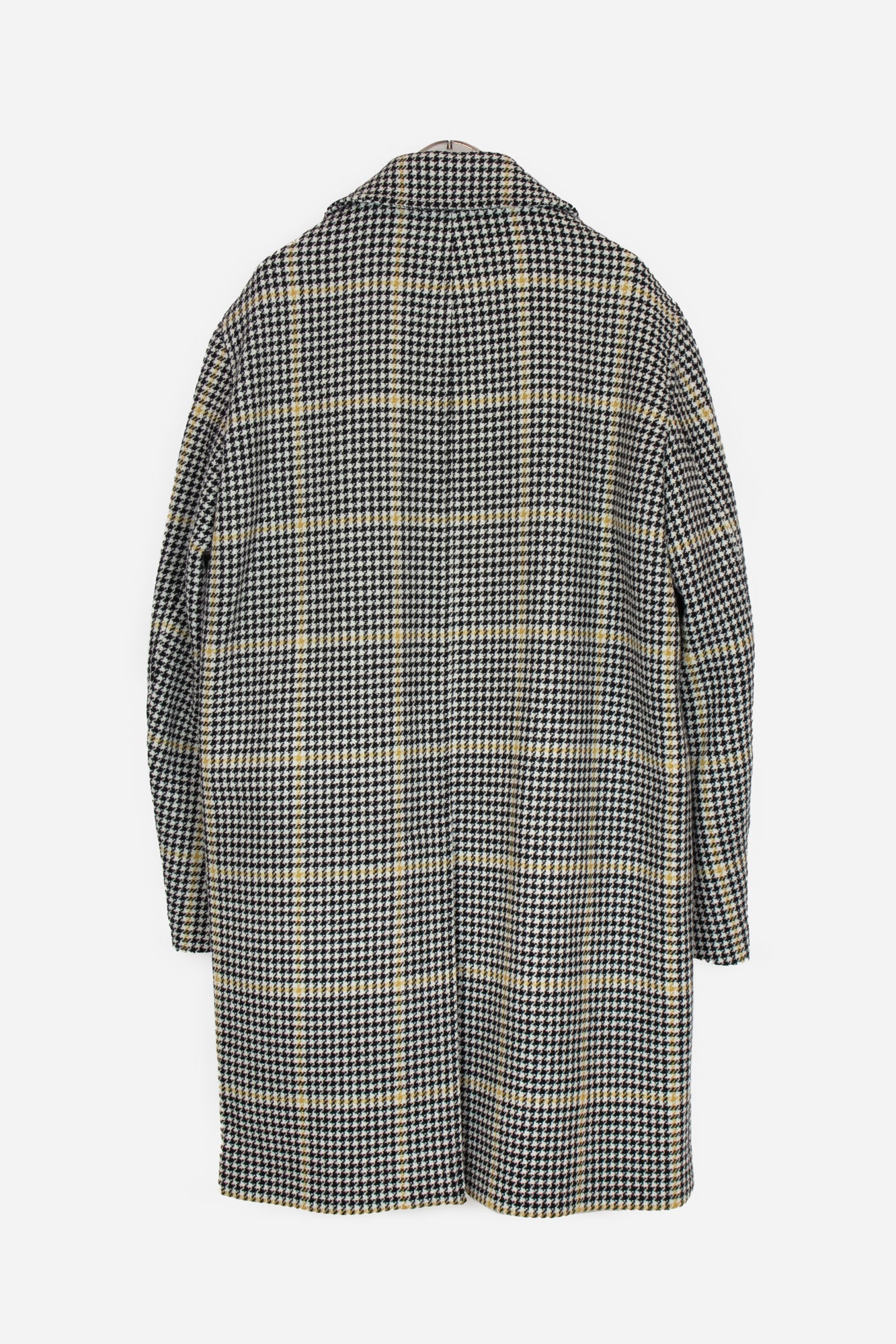 Black White Yellow Plaid Wool Coat