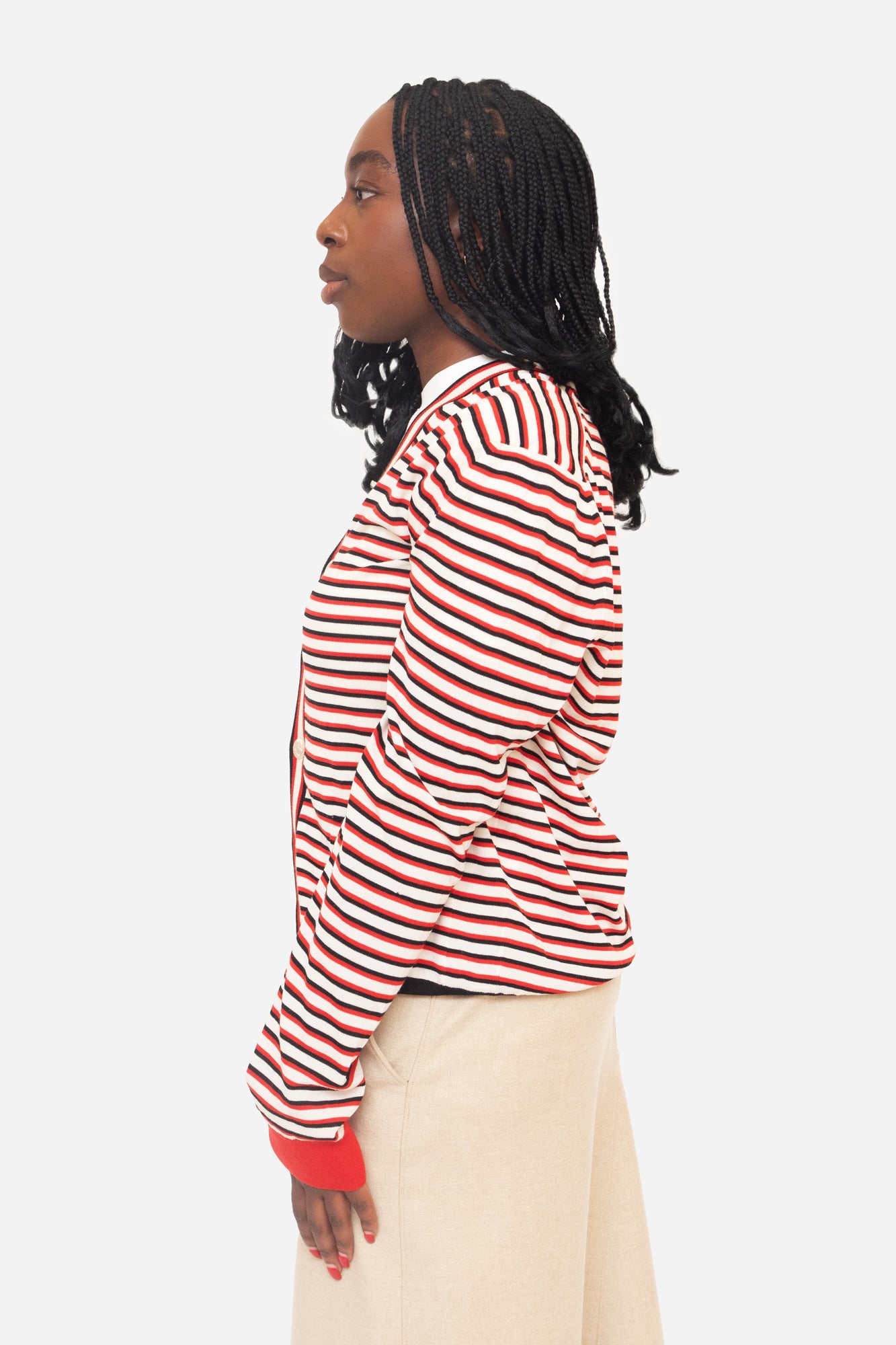 Red And White Striped Cardigan