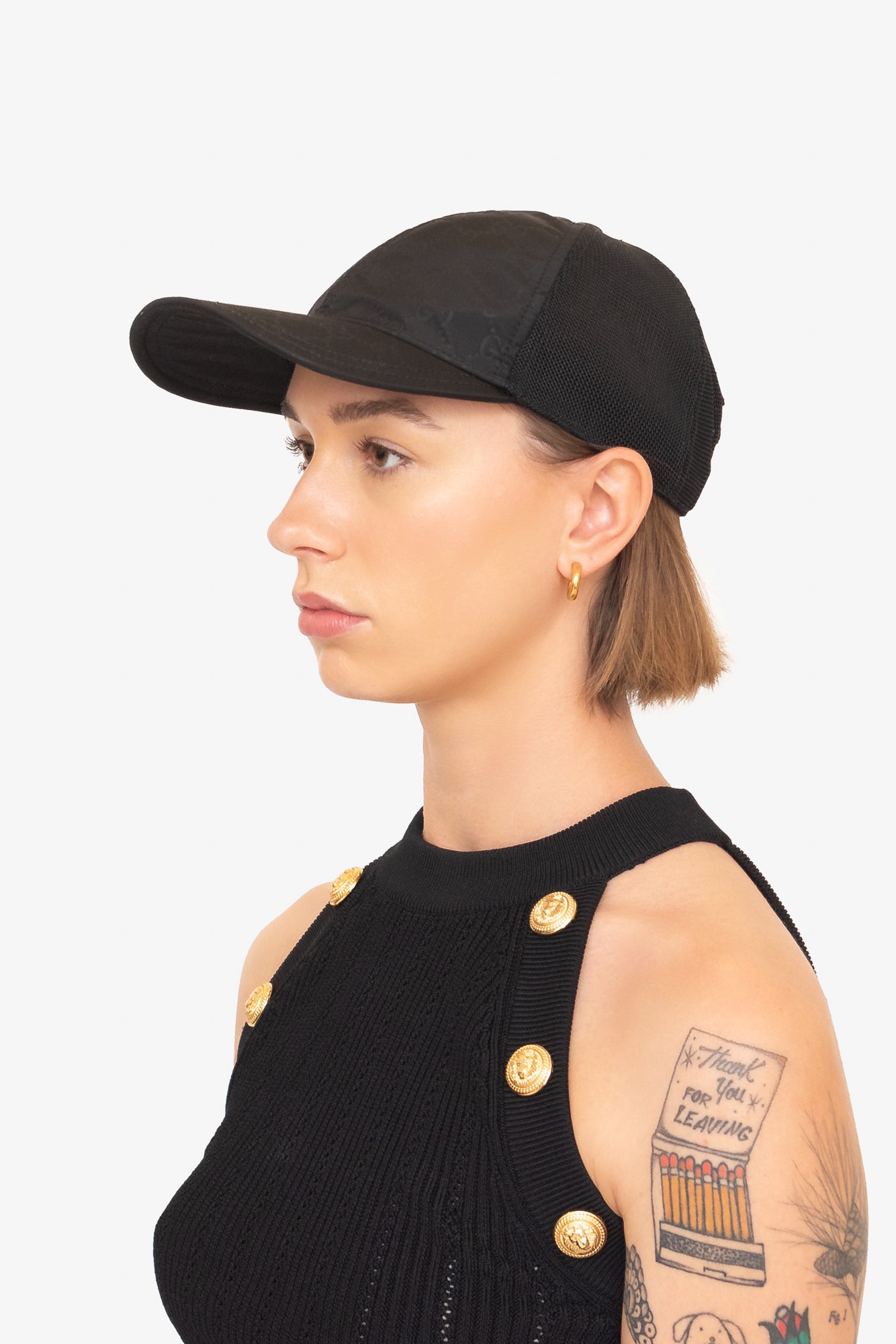 Black GG Nylon Baseball Cap