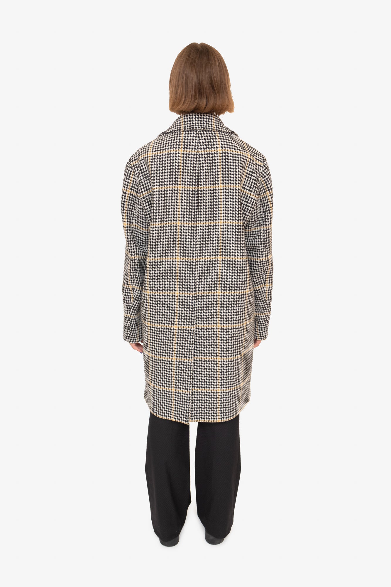 Black White Yellow Plaid Wool Coat