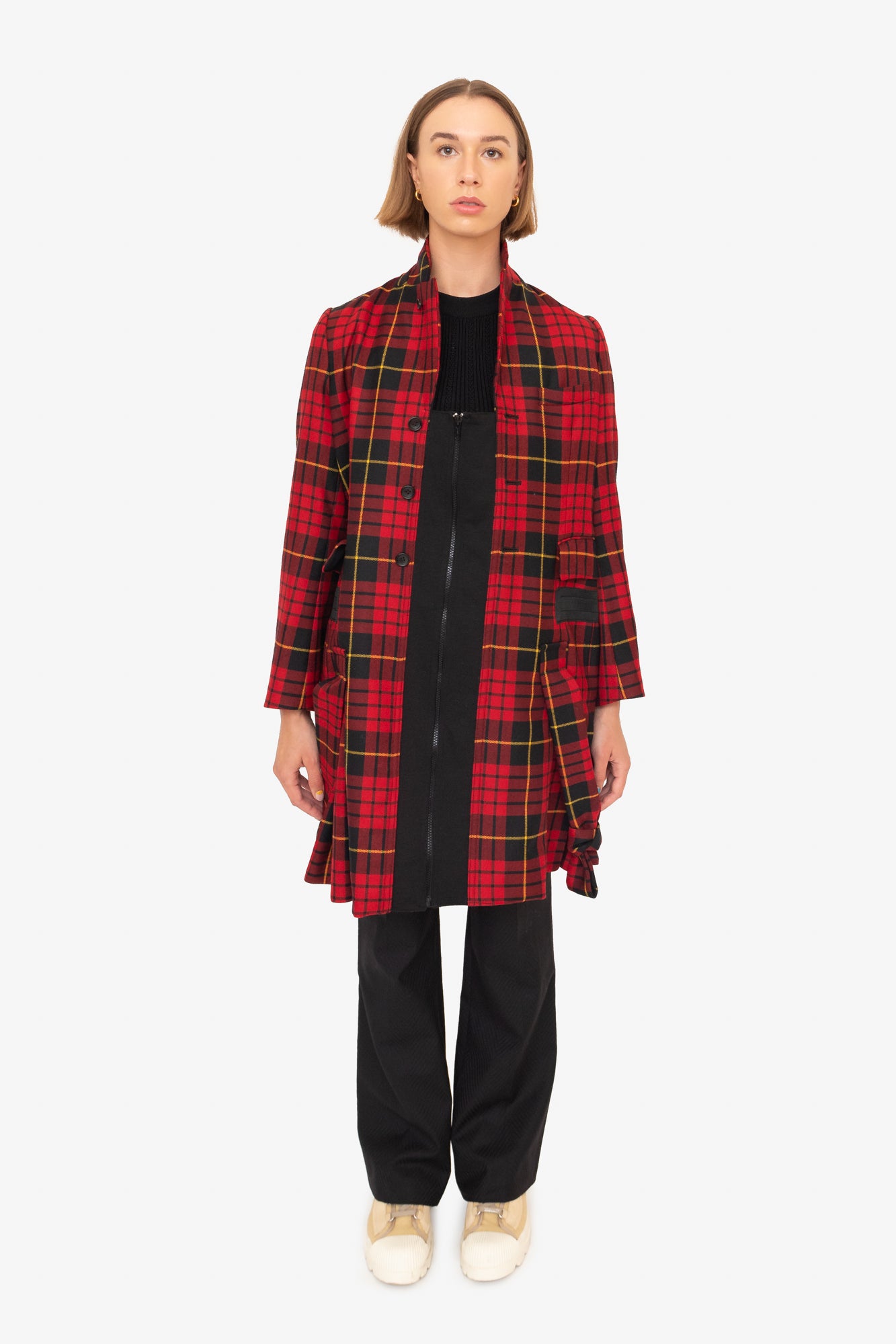 Red Plaid Full Length Jacket