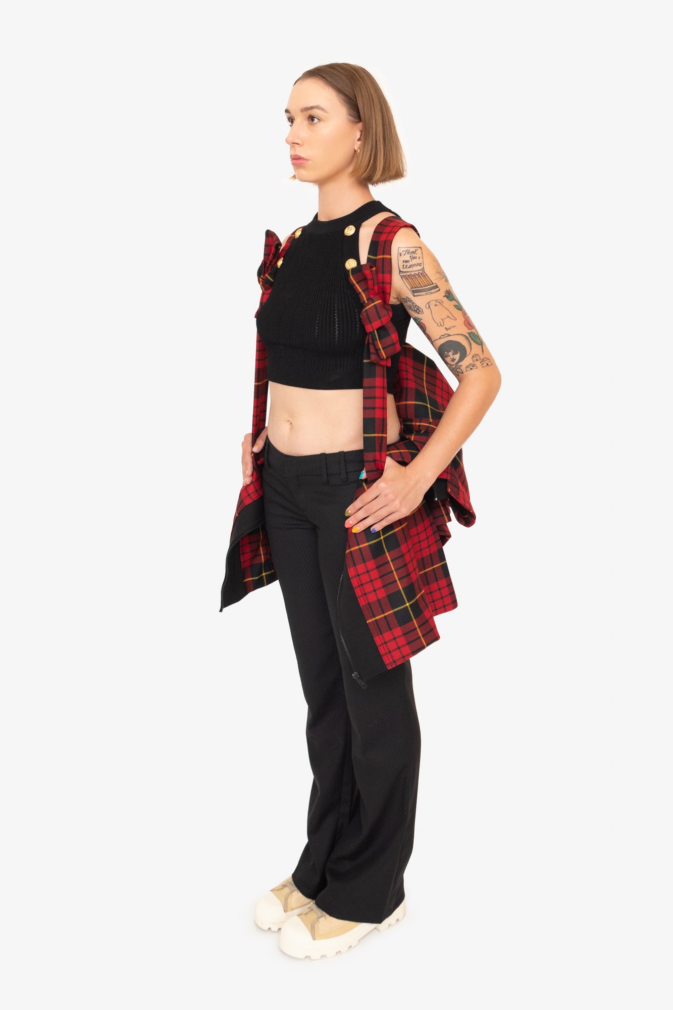 Red Plaid Full Length Jacket