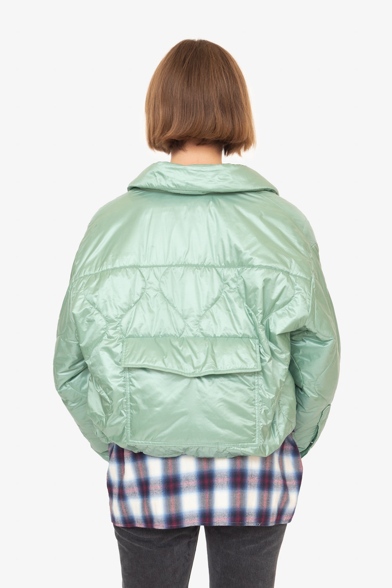 Mint Green Cropped Quilted Jacket