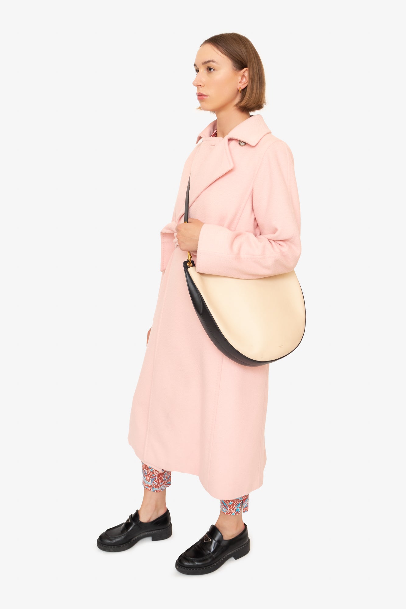 Beige and Black Leather Medium Seashell Hobo Bag