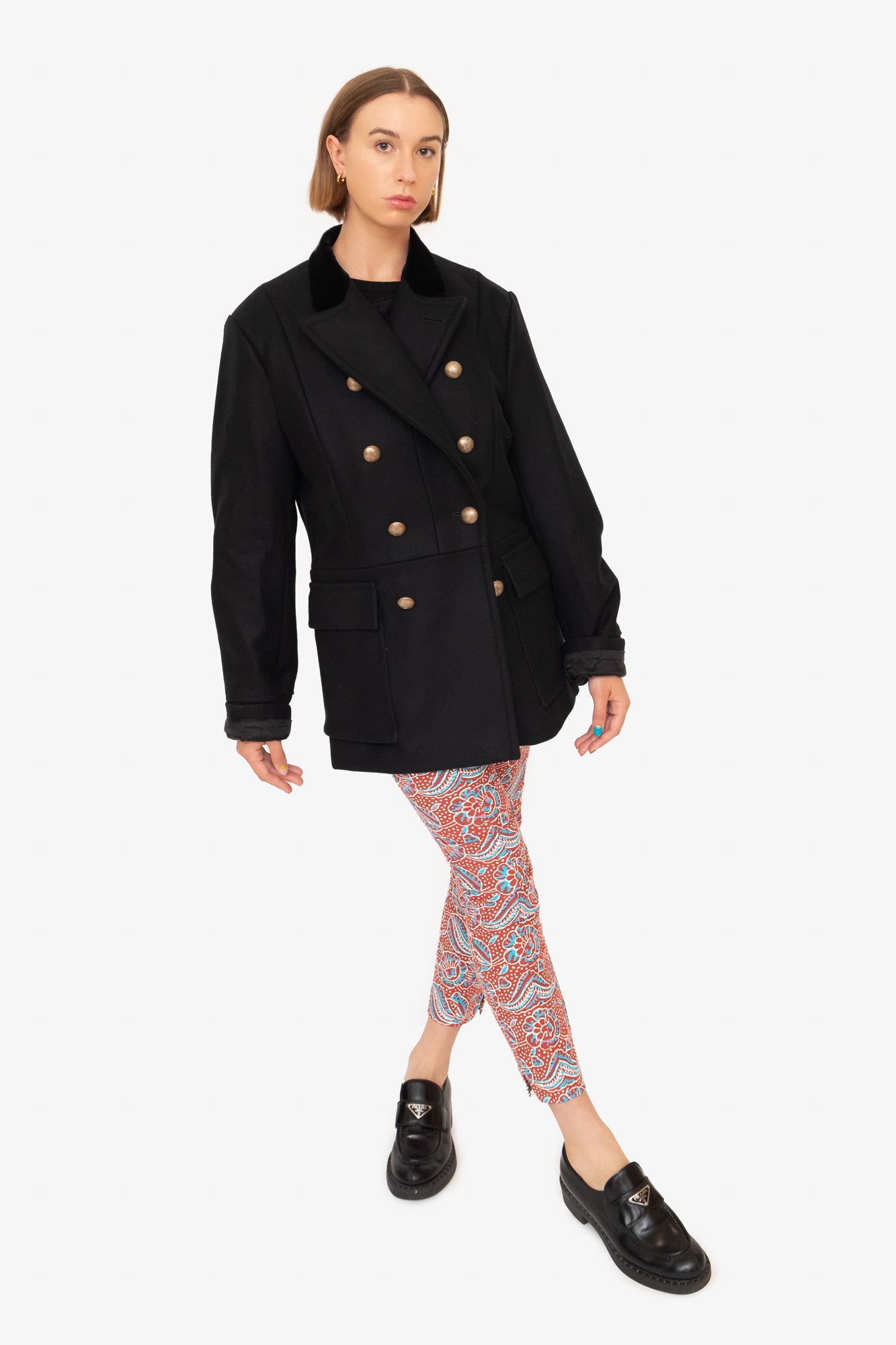 Black Wool Mid Military Coat