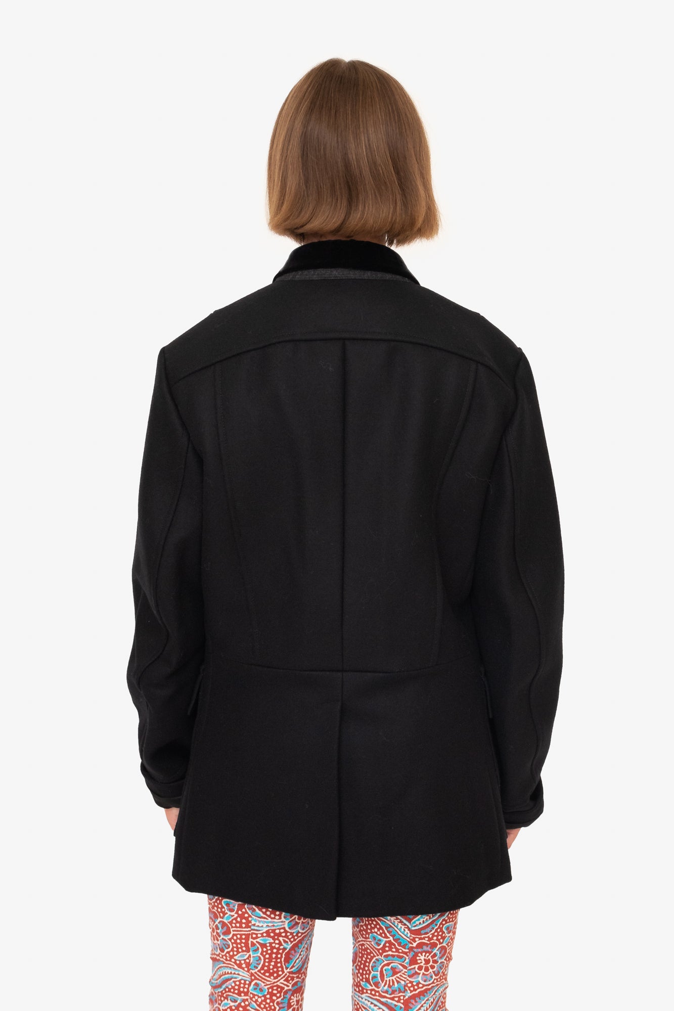Black Wool Mid Military Coat