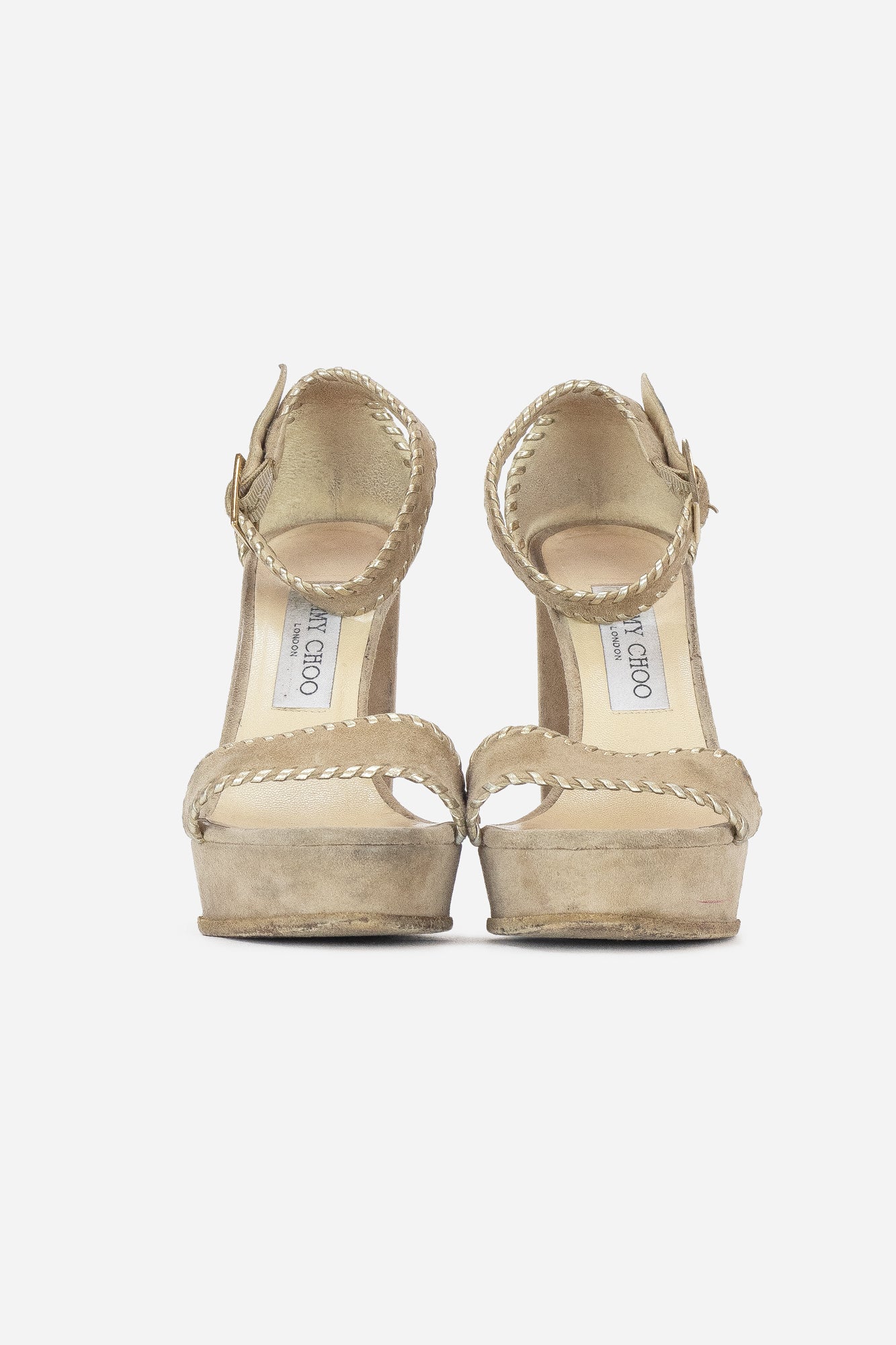 Beige Suede Metallic Stitch Platform Heels
