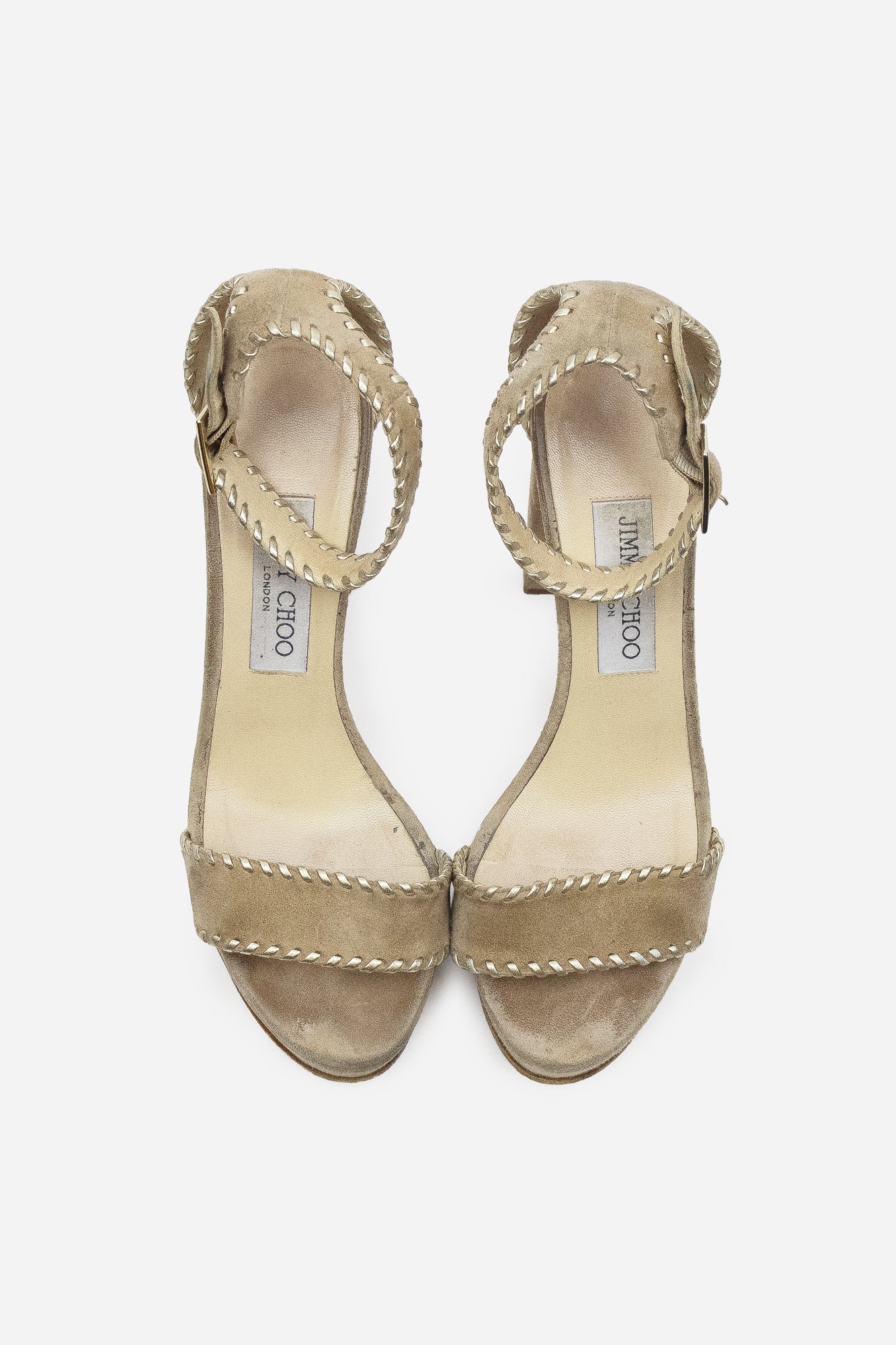 Beige Suede Metallic Stitch Platform Heels