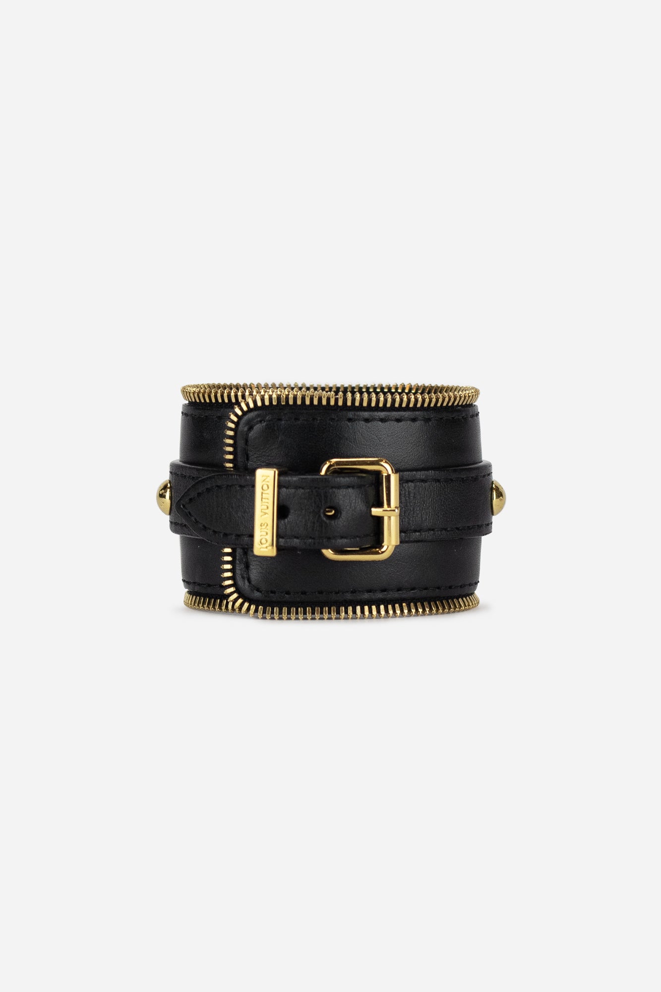 Black Leather Zippy Cuff Bracelet