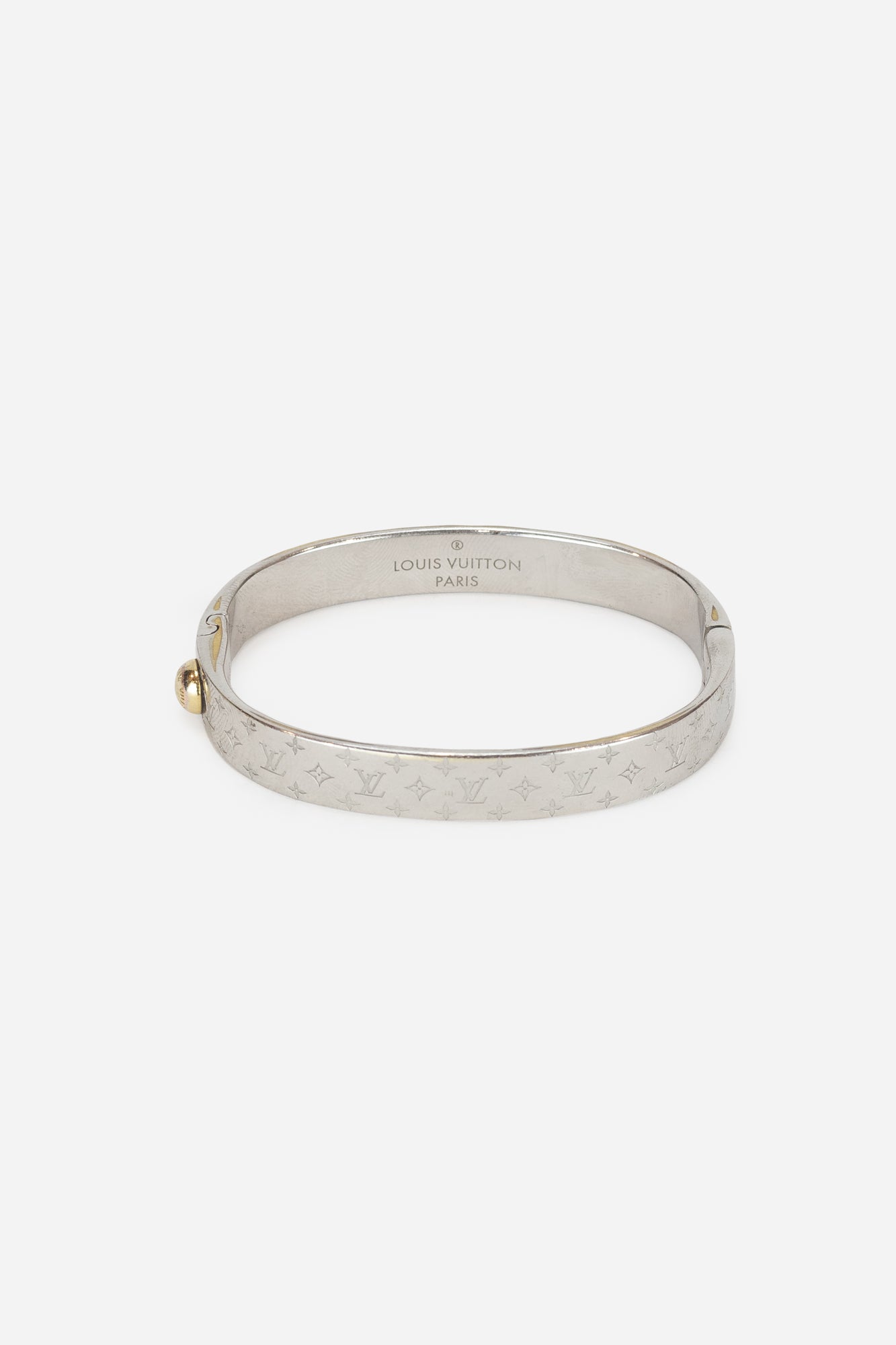 Chunky Silver Monogram Cuff Bracelet With Gold Side Detail