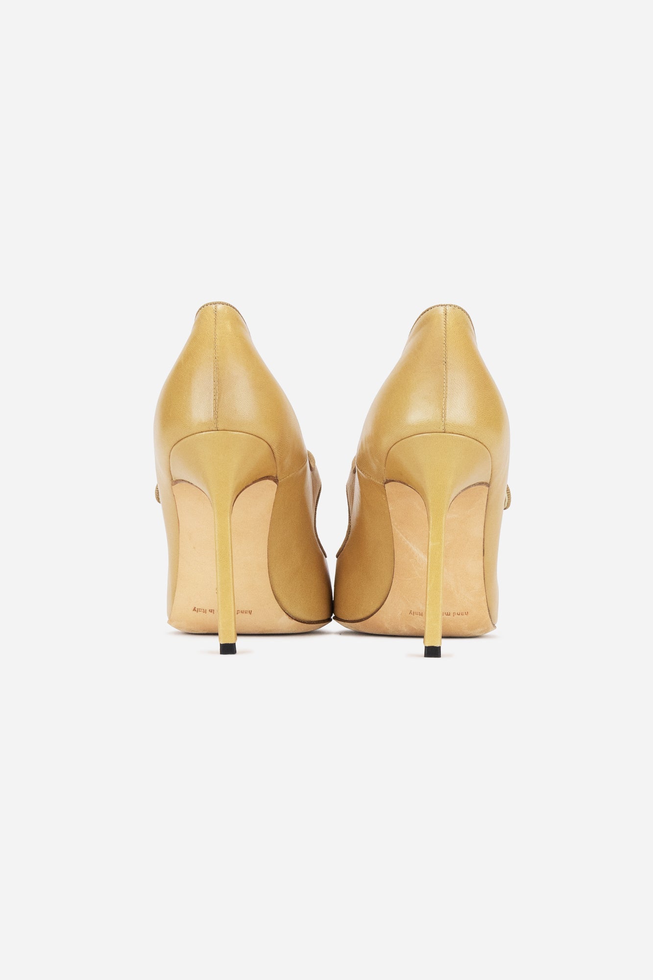 Beige Leather Caparinew Pumps with Black Patent Leather Cap-Toe