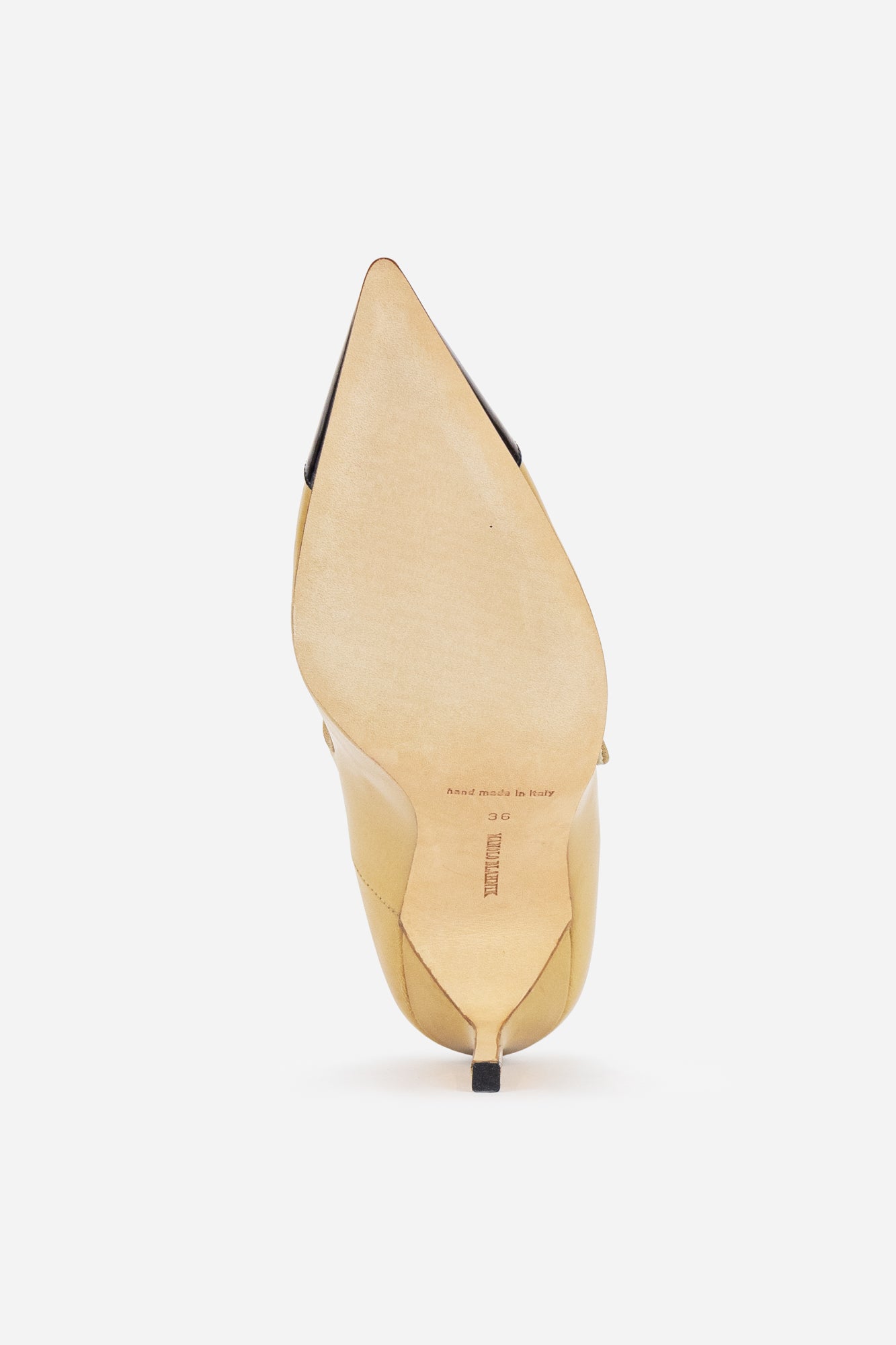 Beige Leather Caparinew Pumps with Black Patent Leather Cap-Toe