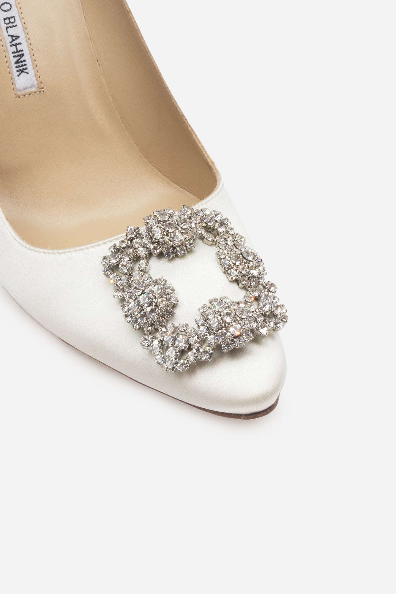 Hangisi Classic White Satin with Crystal Toe Square