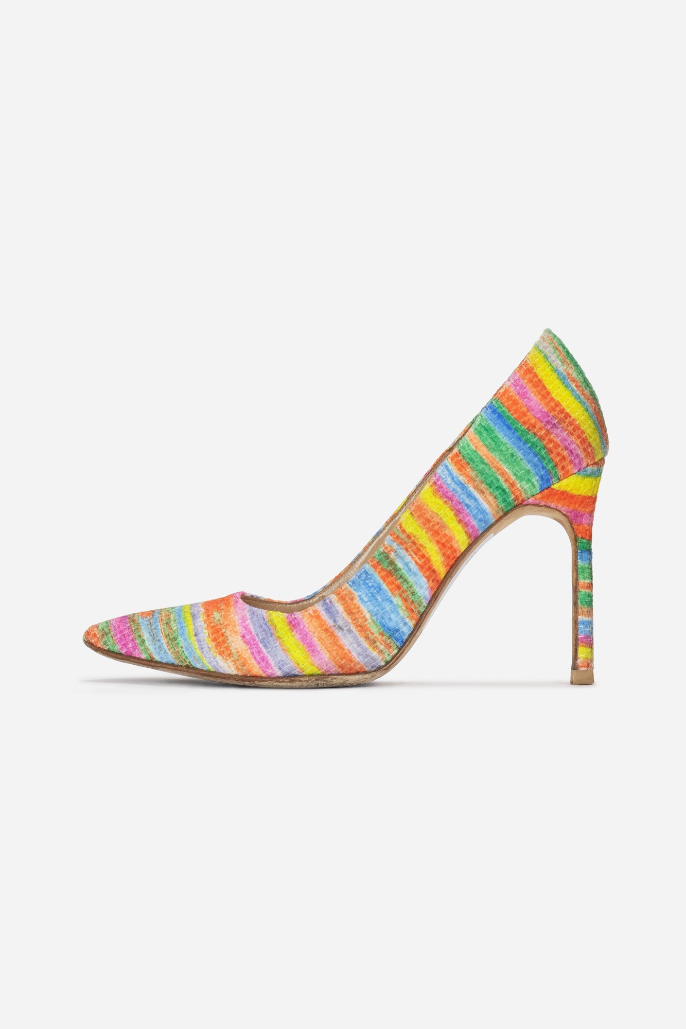 Multi Rainbow Printed Fabric BB Pumps