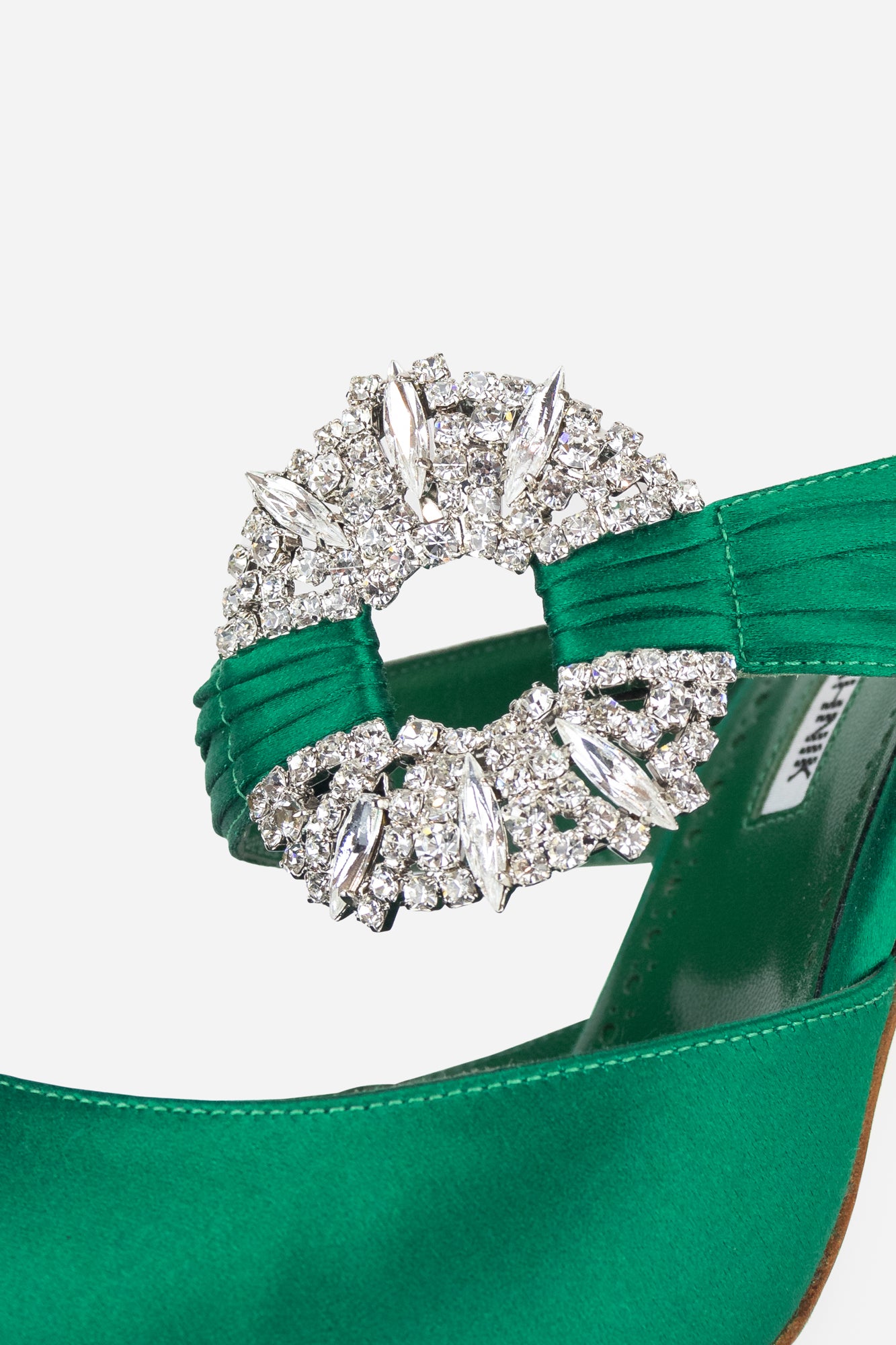 Satin Green Embellished Lurum Heeled Mules