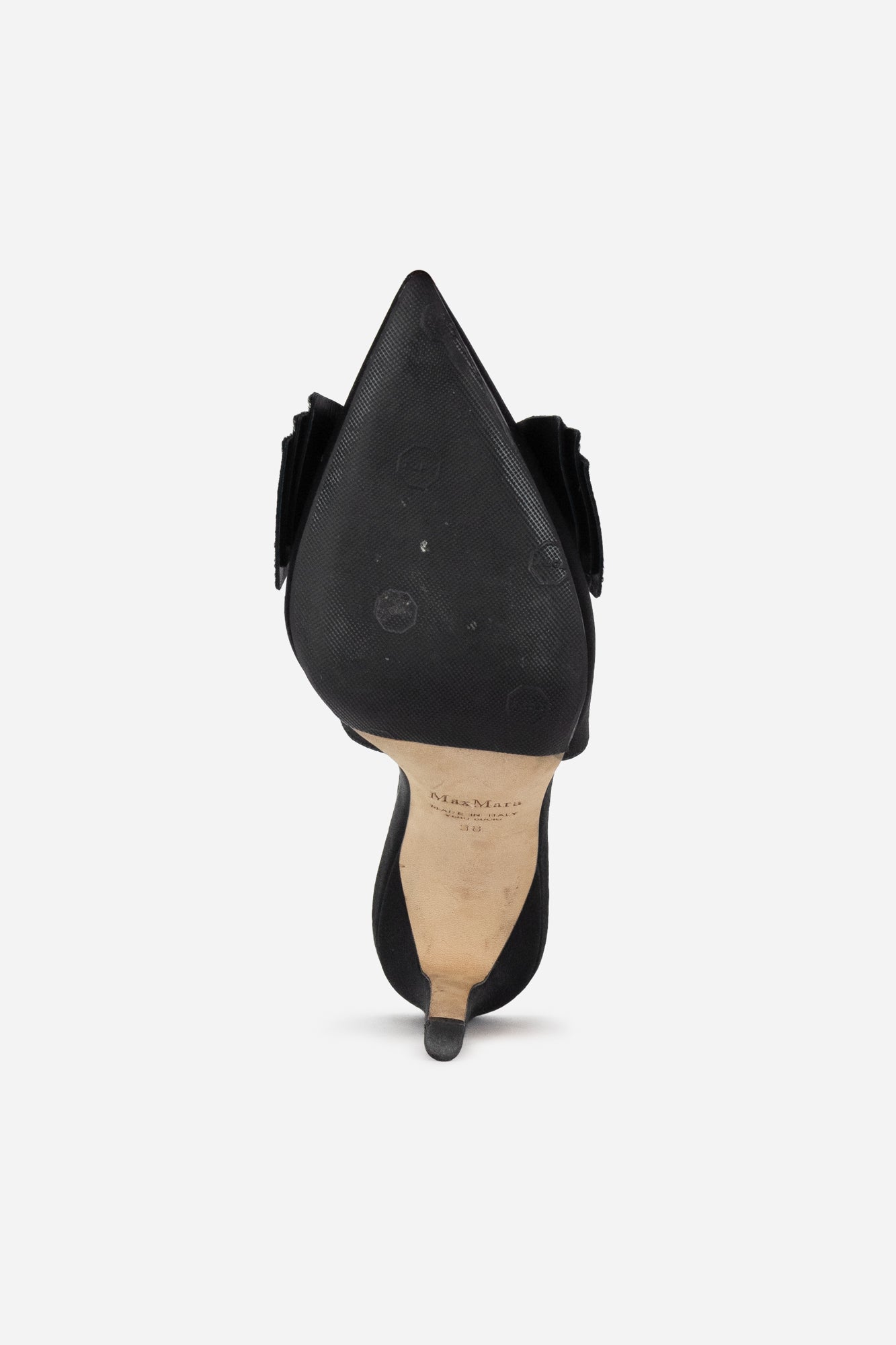 Black Satin Slingback Pointed Toe Pumps with Bow Detail