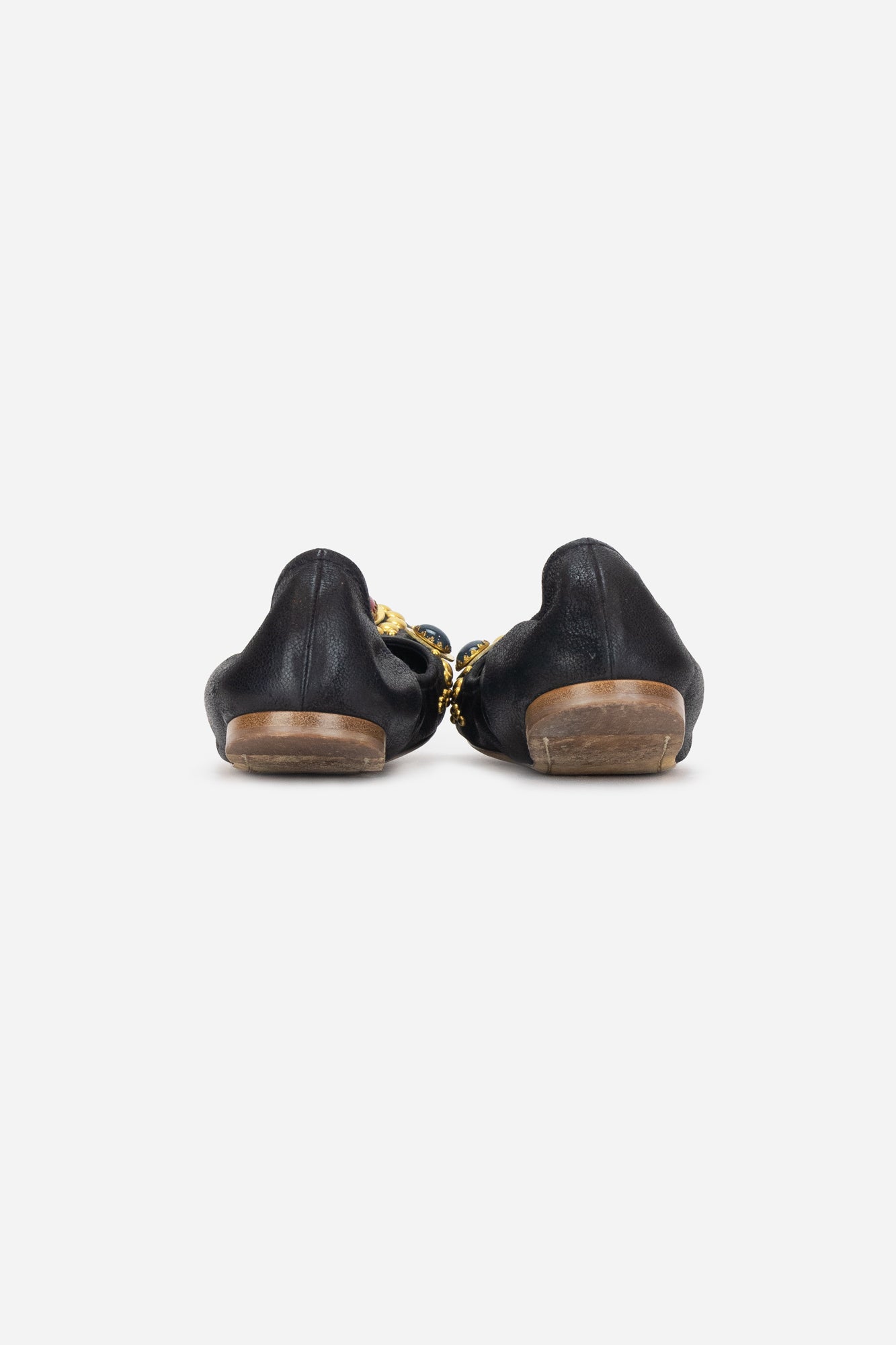 Black Leather Ballet Flats with Embellishments