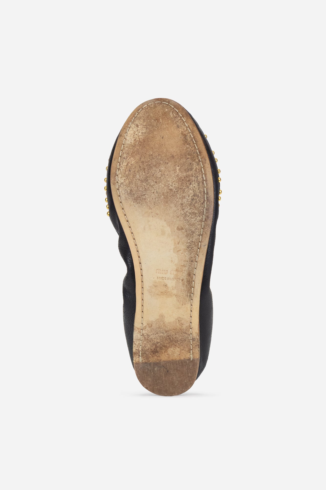 Black Leather Ballet Flats with Embellishments