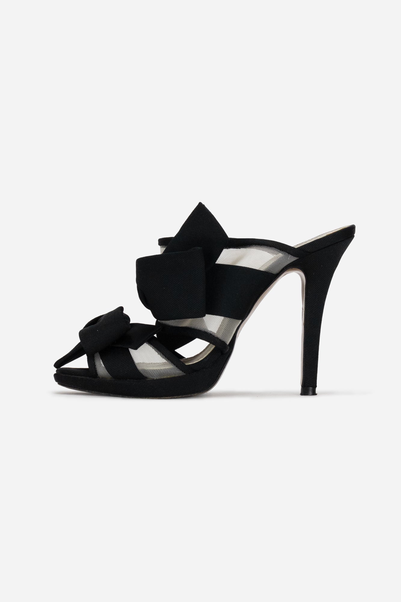 Black Mesh Bow Mule Sandal