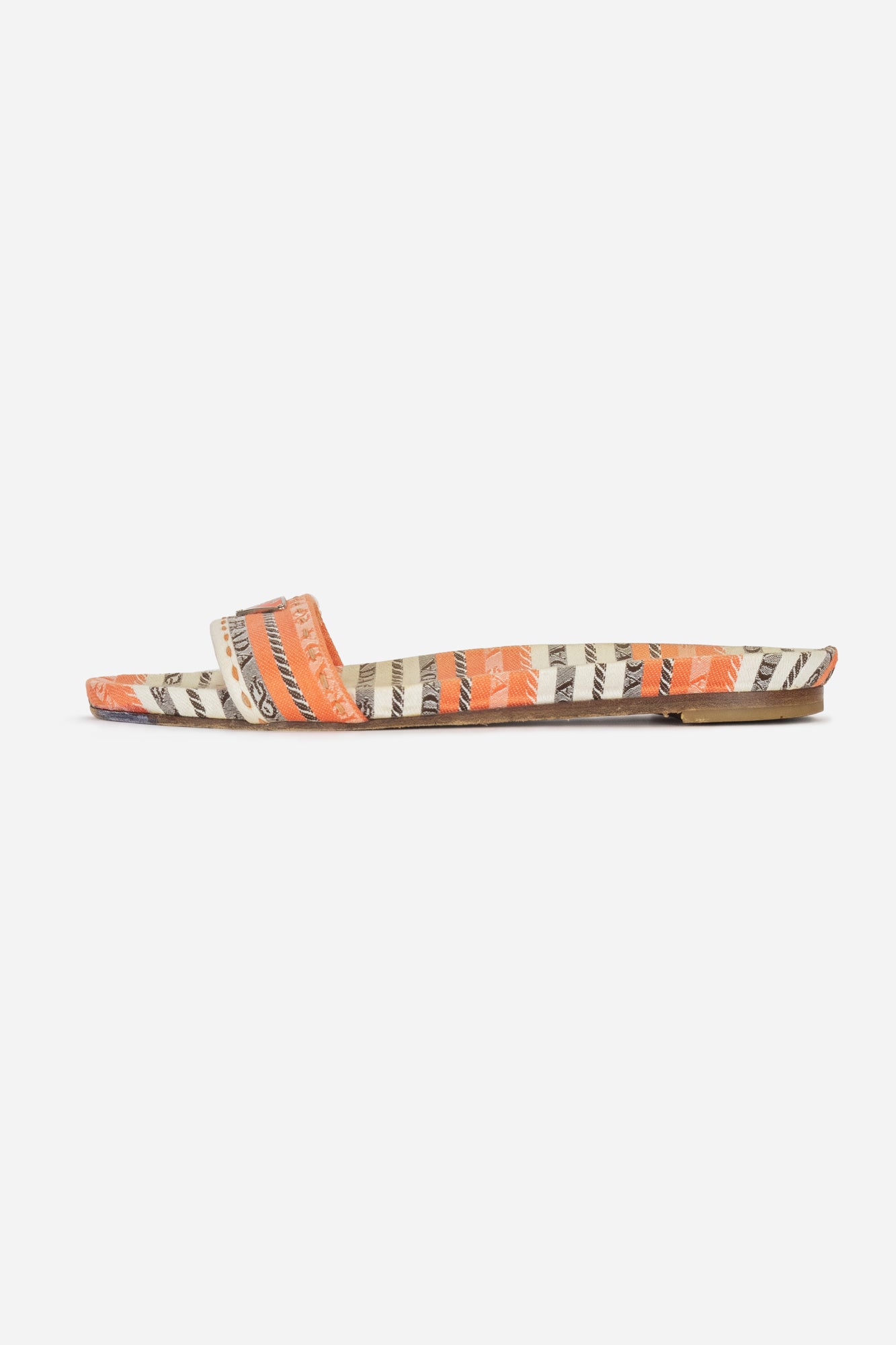 Beige and Orange Canvas Slide Sandals