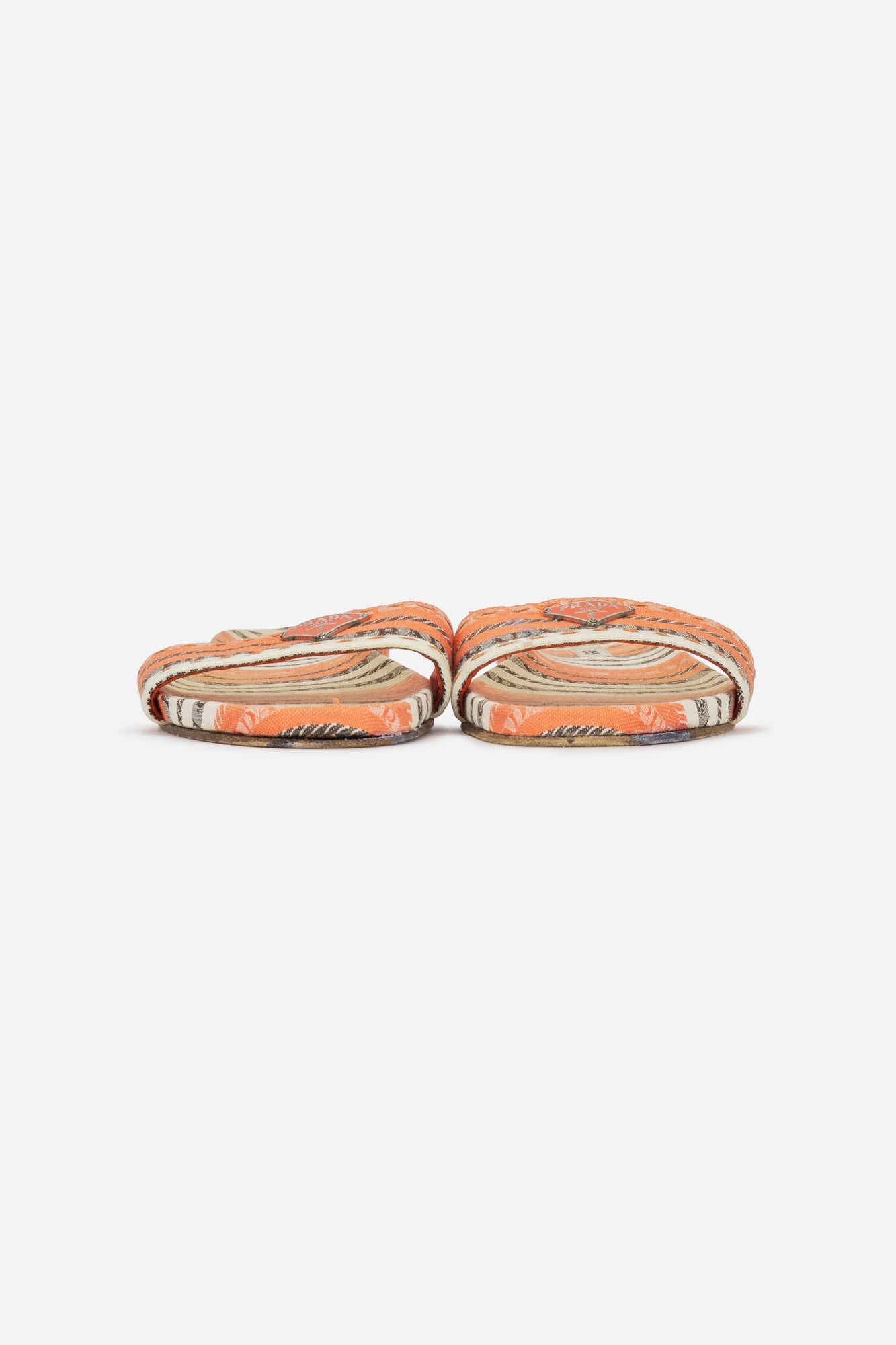 Beige and Orange Canvas Slide Sandals