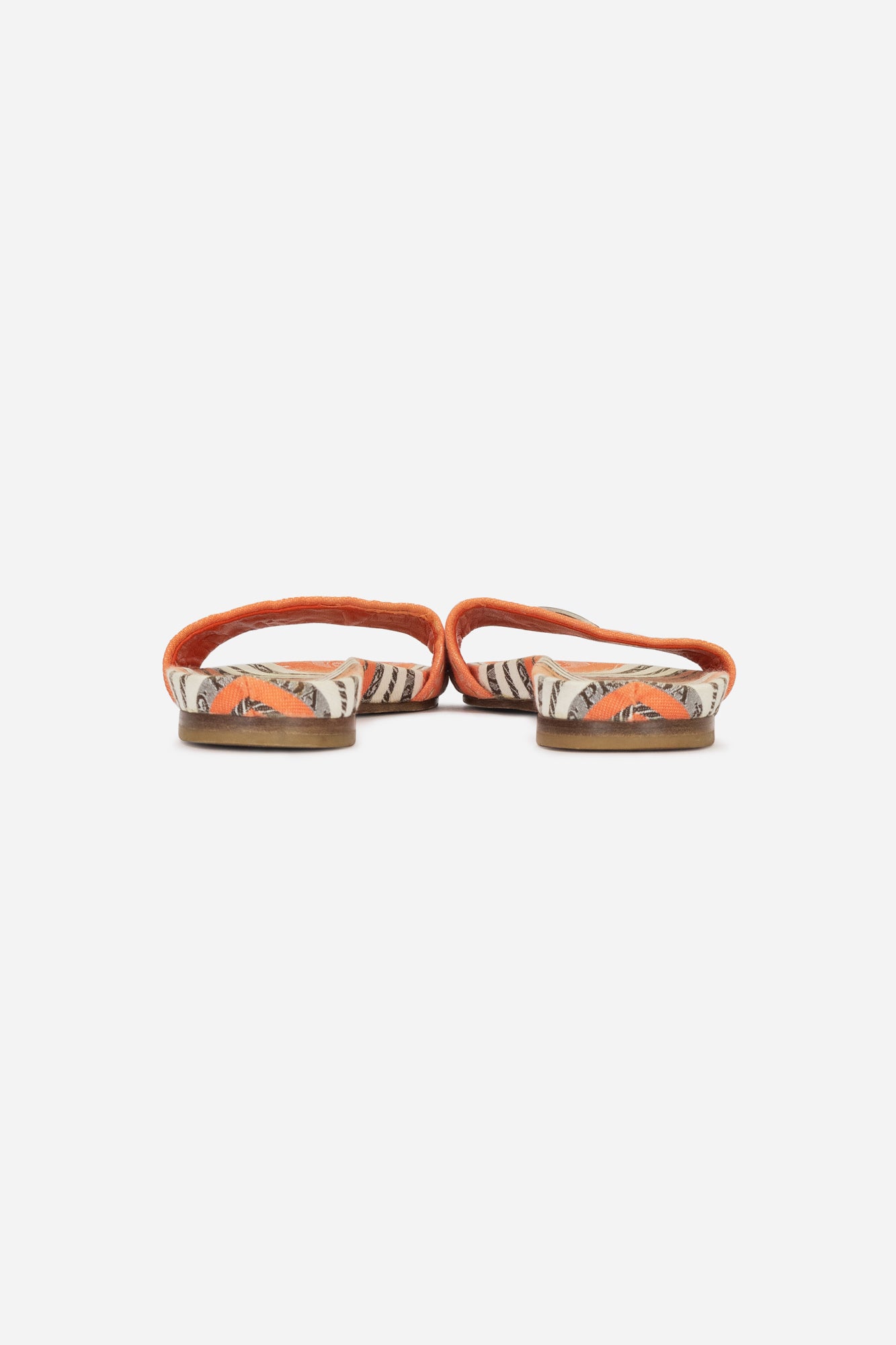 Beige and Orange Canvas Slide Sandals