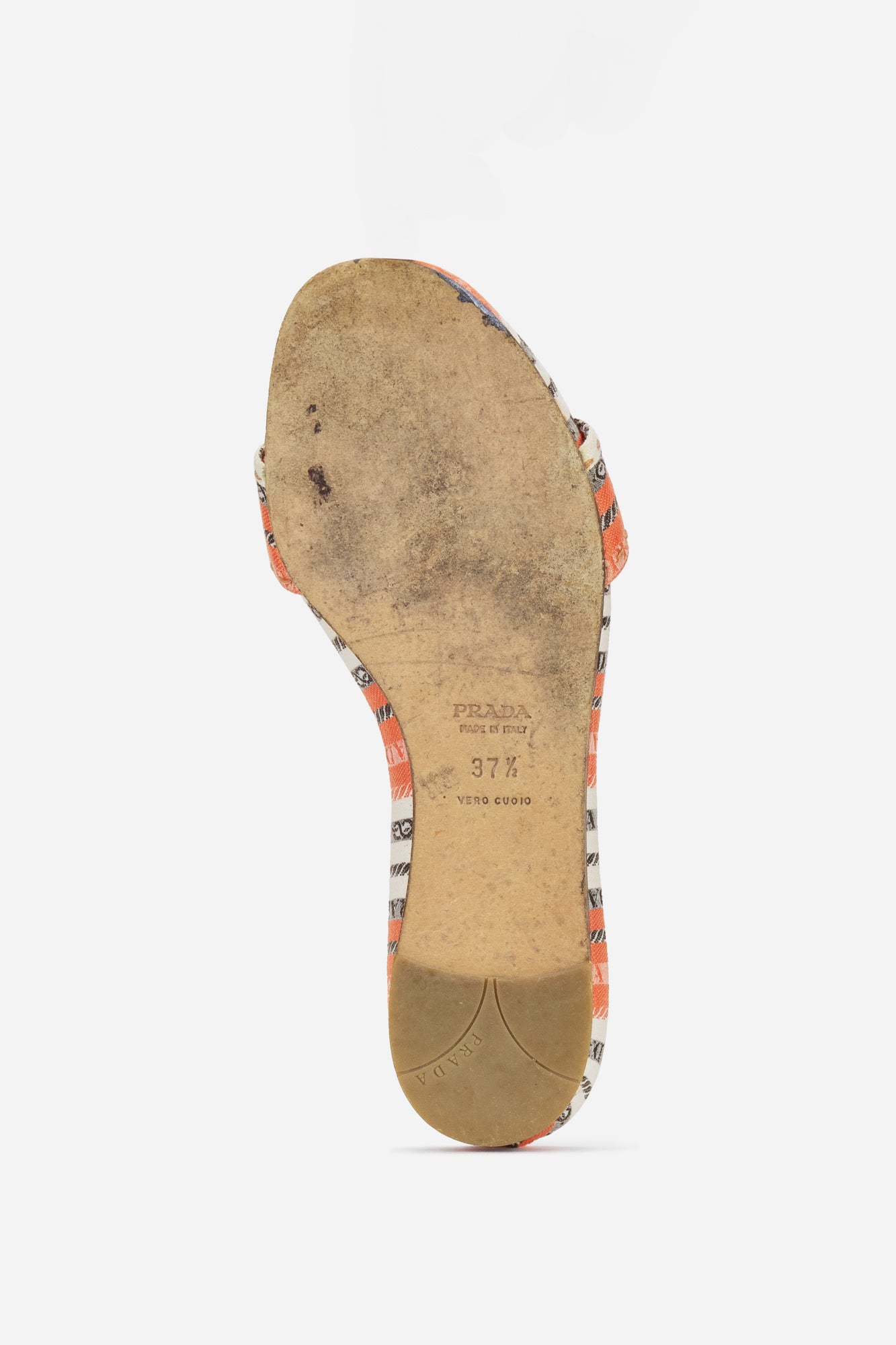 Beige and Orange Canvas Slide Sandals
