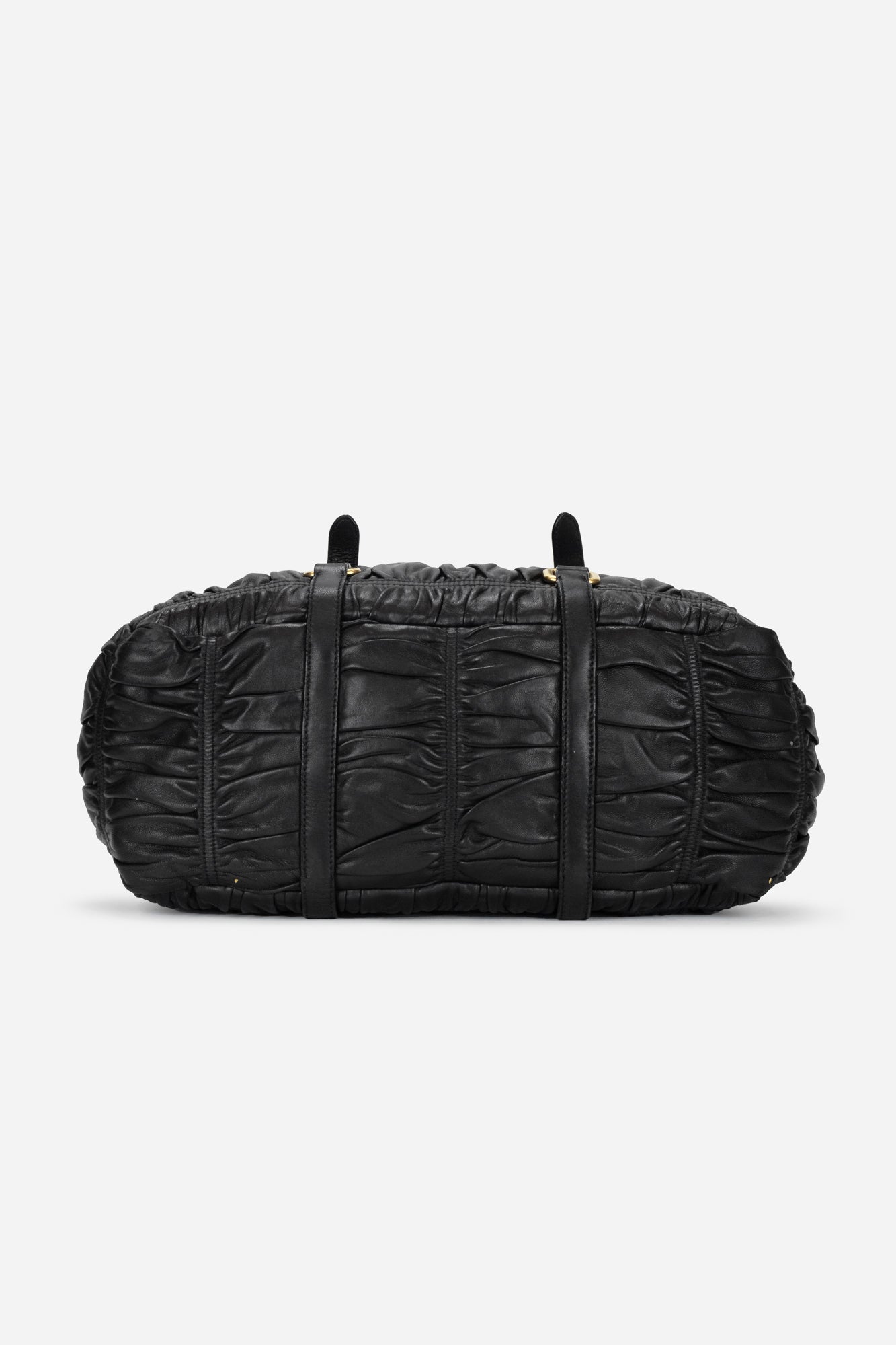 Black Leather Gaufre Top Handle Bag