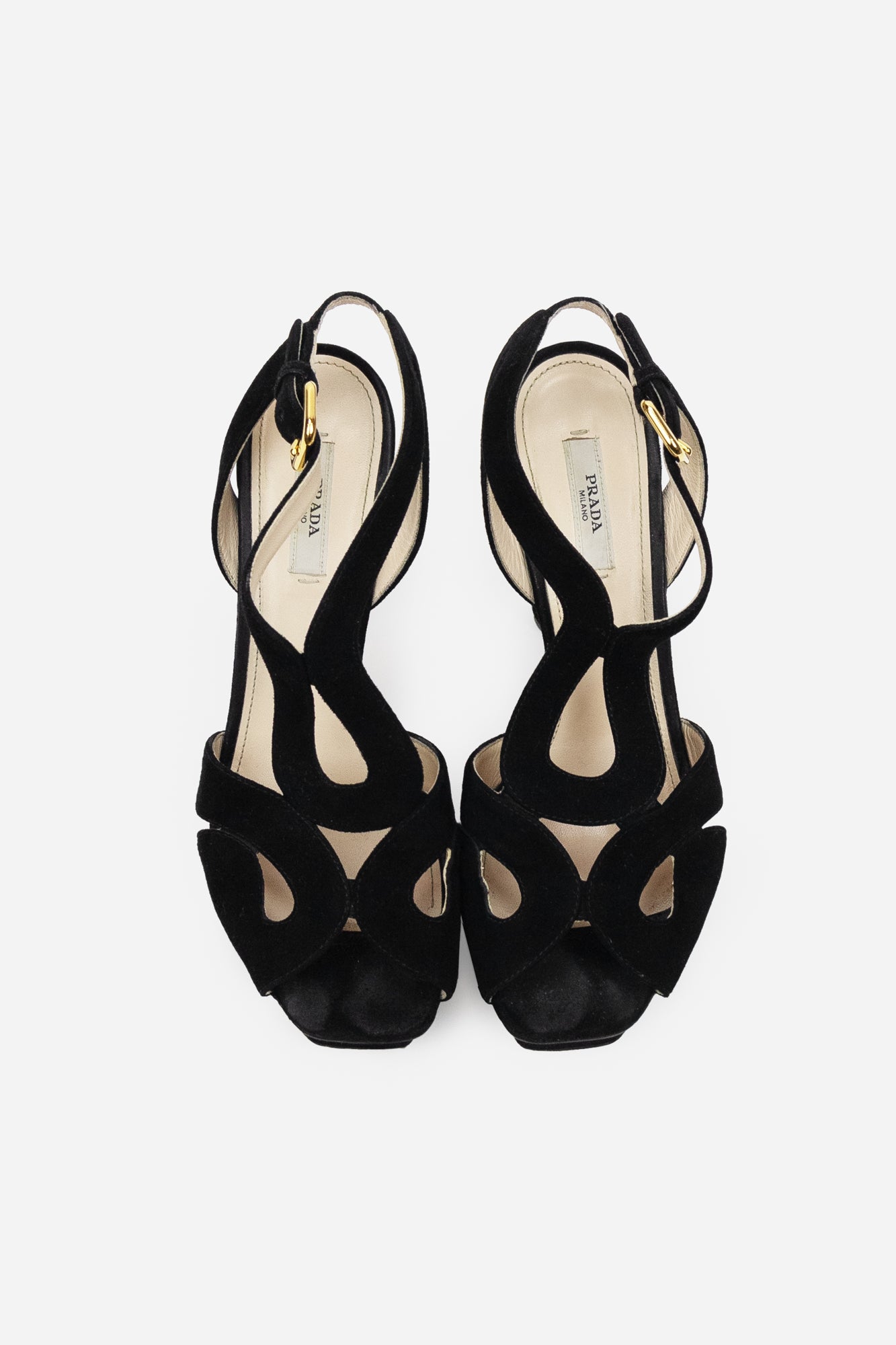 Black Suede Swirl Design Platform Sandals