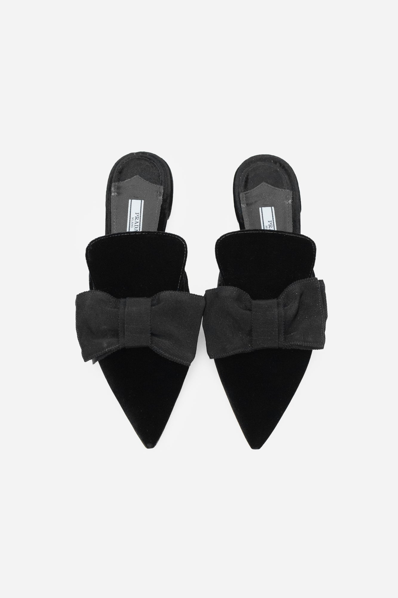 Black Velvet Pointed Toe Mules with Bow Detail