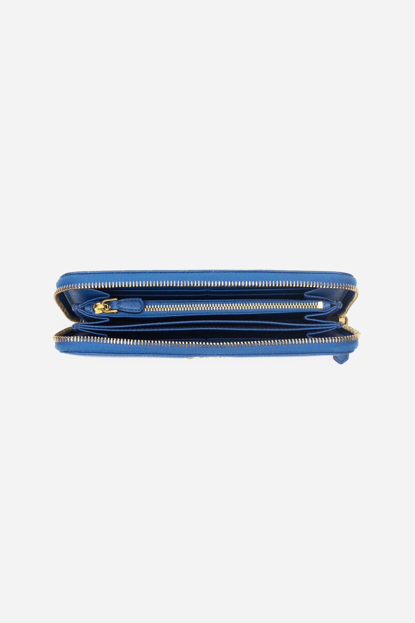 Blue Saffiano Leather Zip Wallet