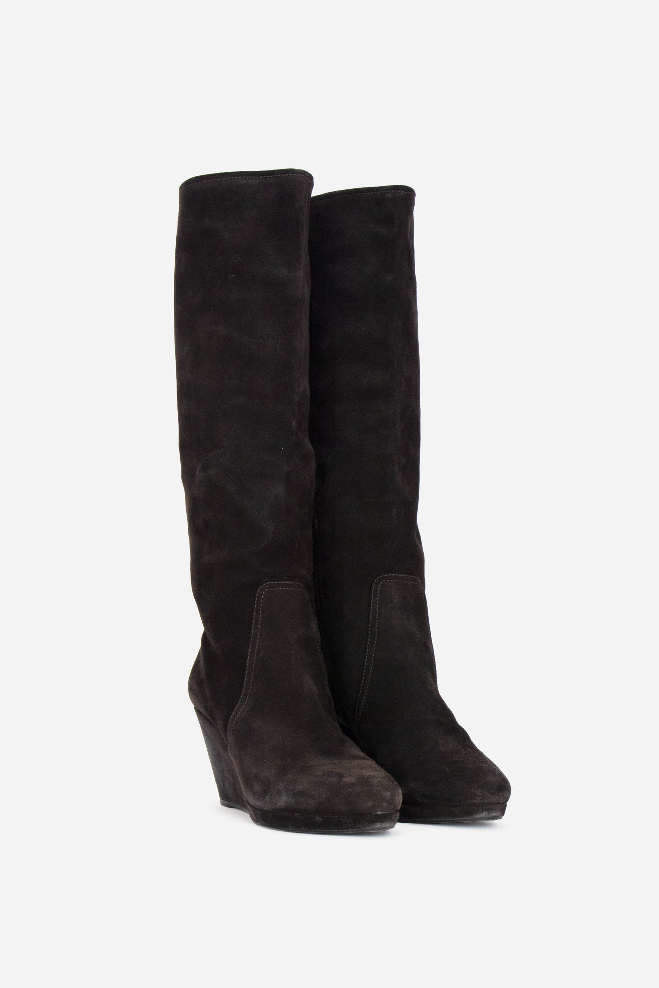 Brown Suede Wedge Knee High Boots