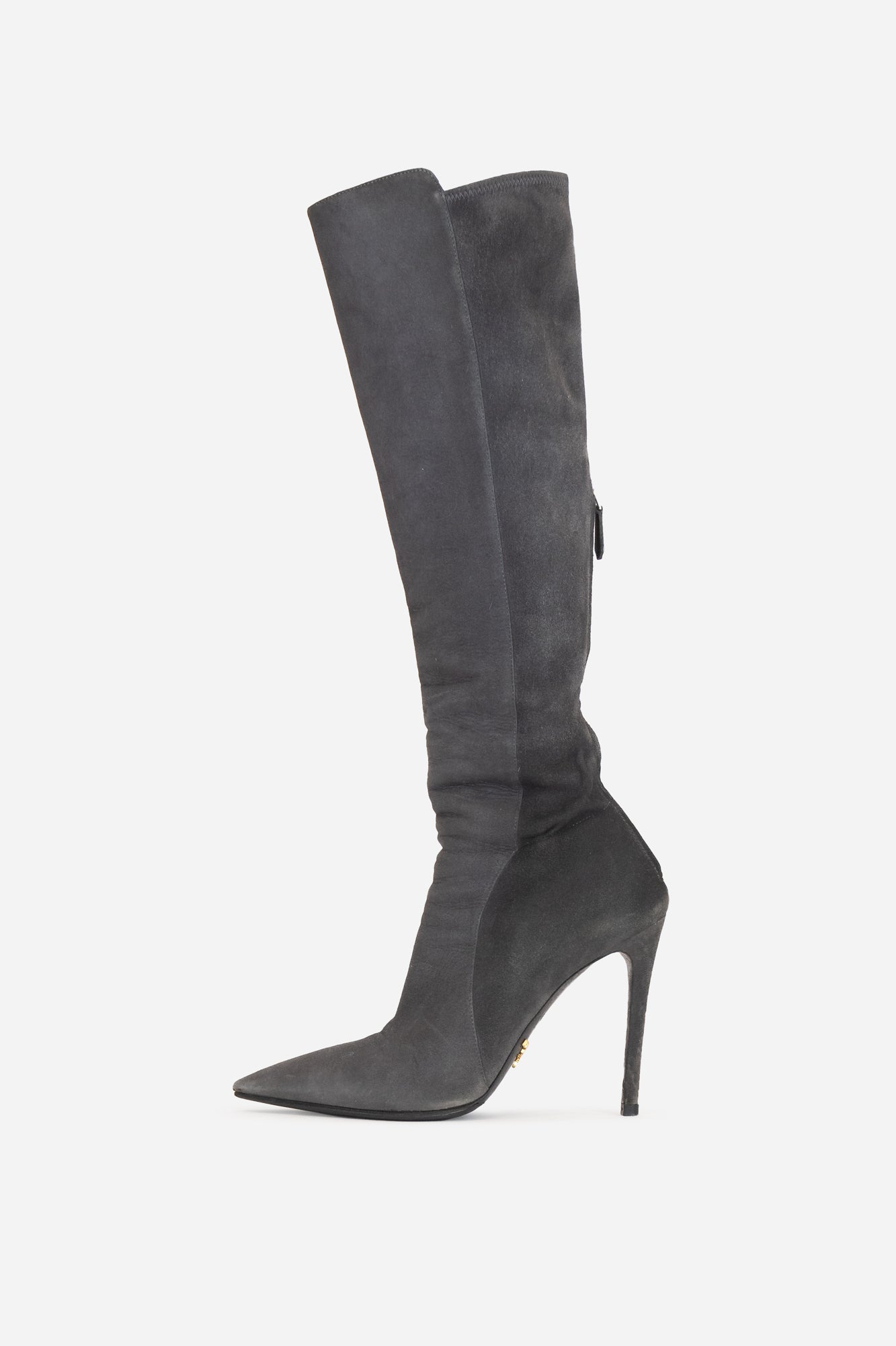 Grey suede knee boots on sale