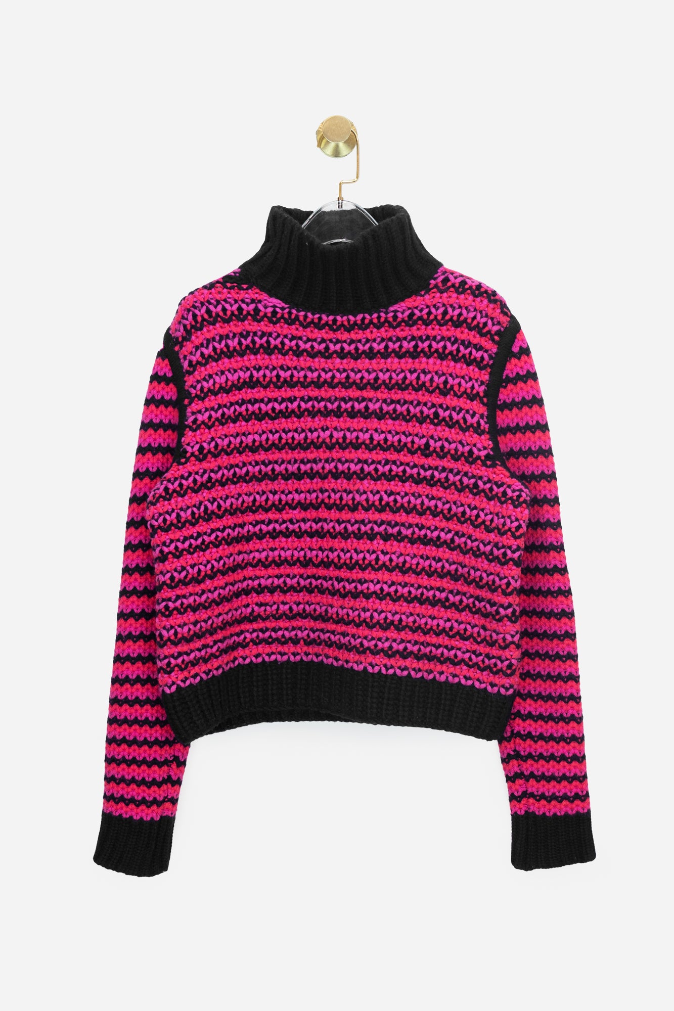 Two Tone Pink Turtle Neck Knit Sweater