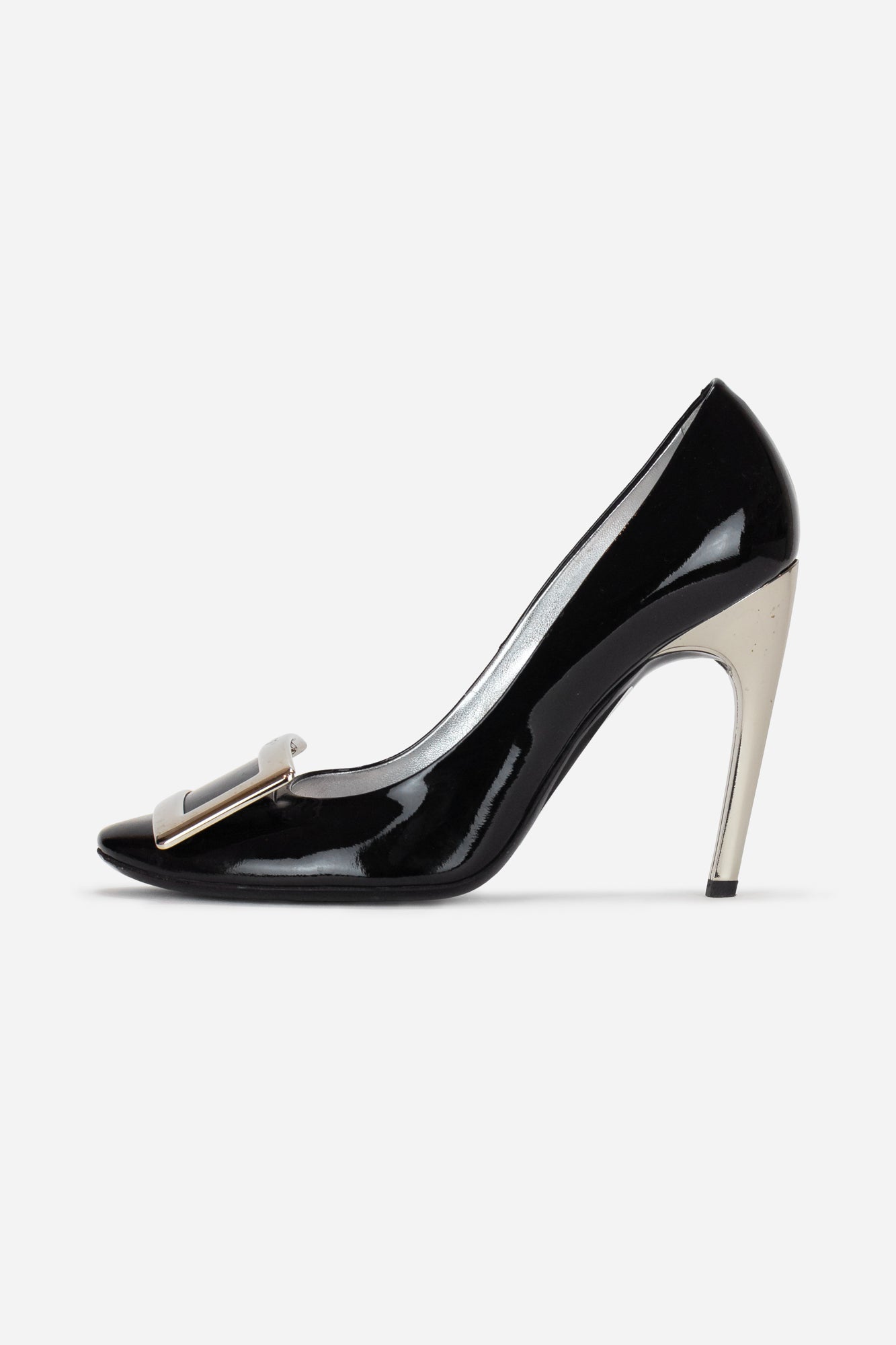 Black Patent Pumps With Silver Buckle