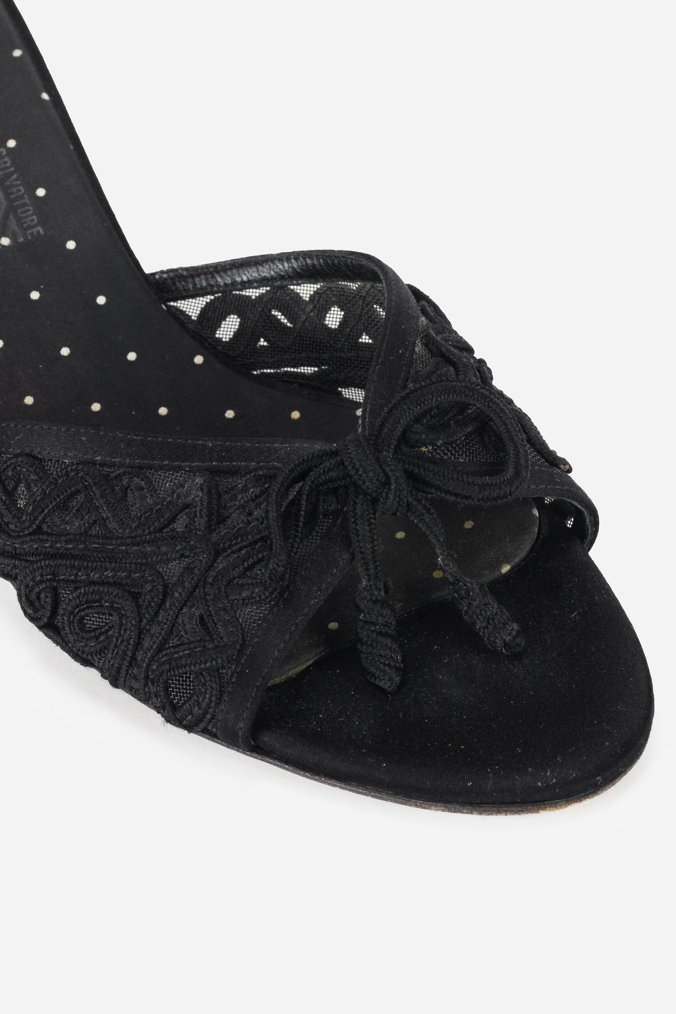 Black Embroided Kitten Heel Sandals